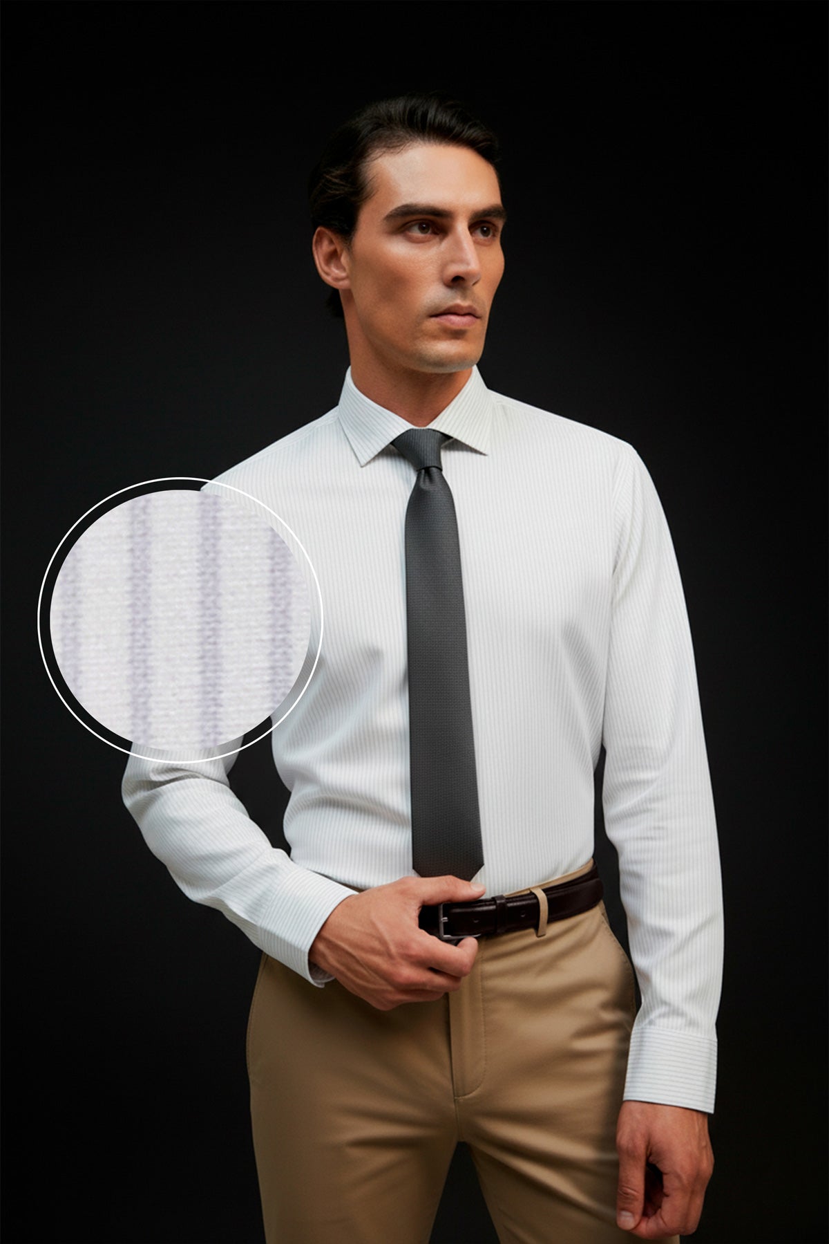 camisa de vestir rayas celeste regular luxe  plano medio 