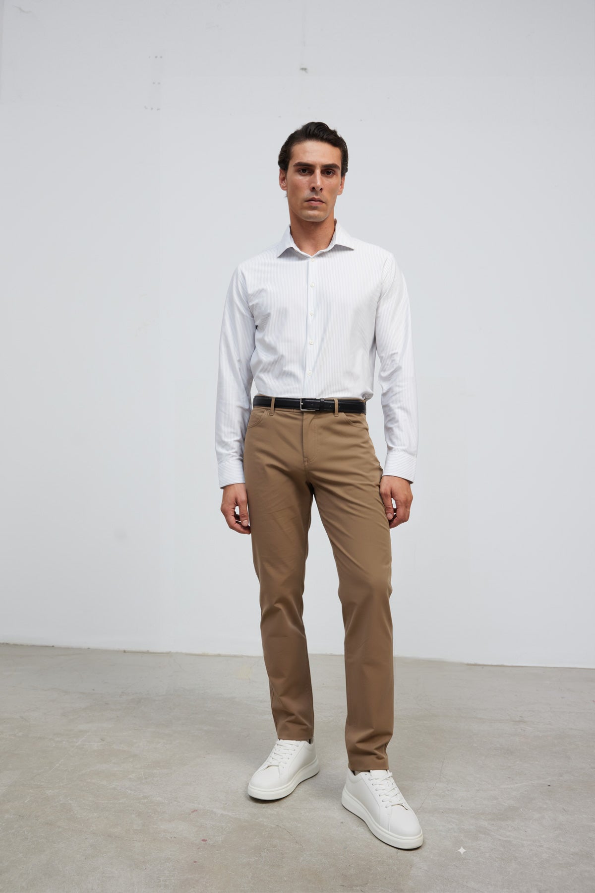 Camisa de vestir hombre estampado rayas celeste regular Luxe