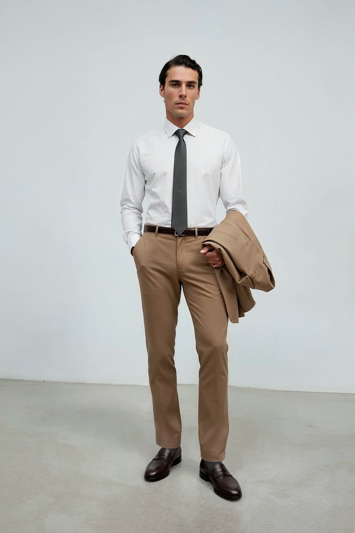 camisa de vestir rayas celeste regular luxe cuerpo entero 