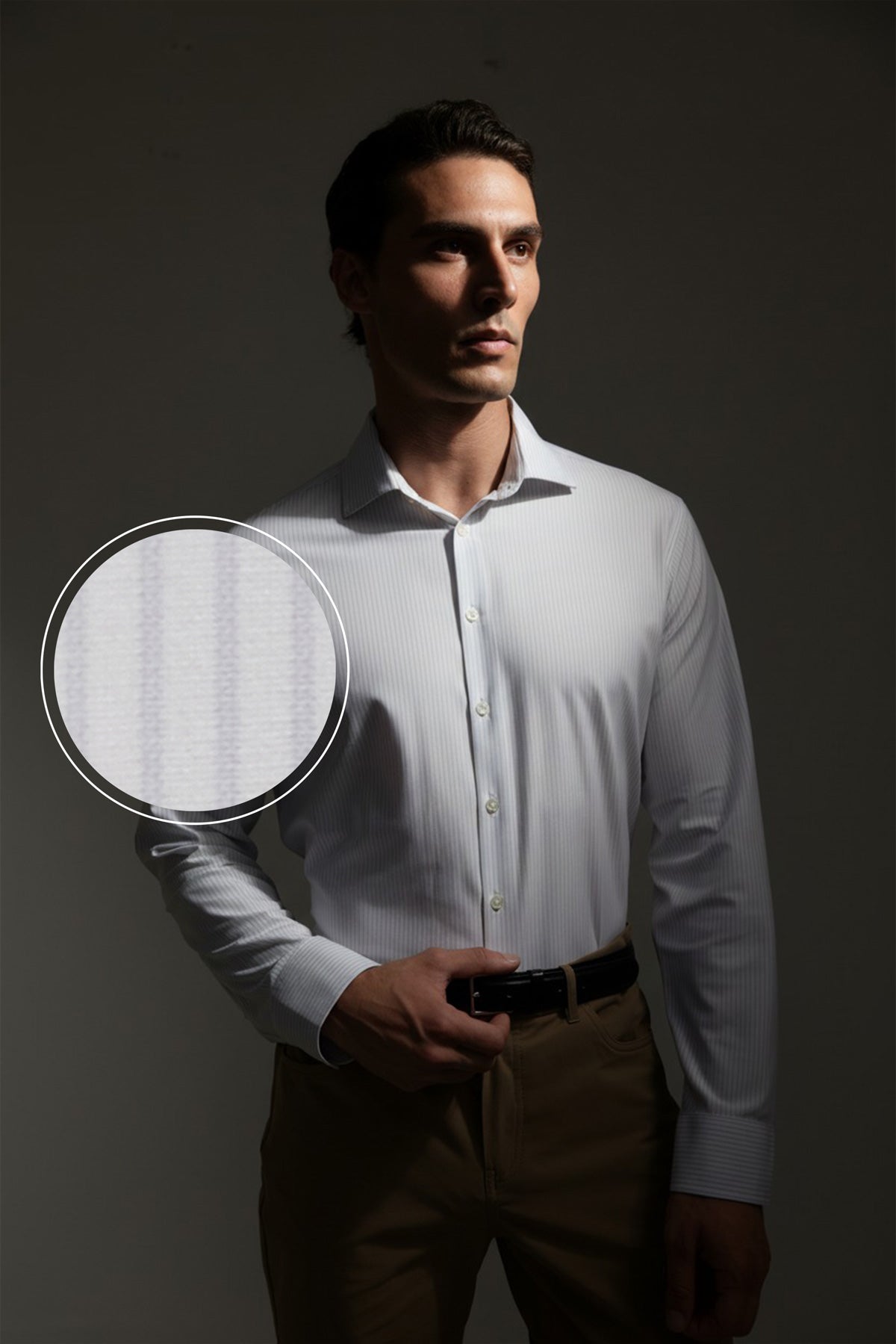 Camisa de vestir hombre estampado rayas celeste regular Luxe