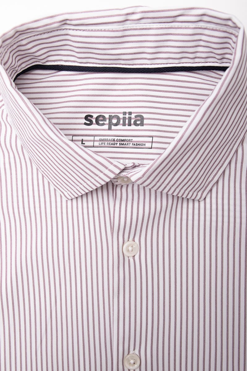 Camisa de vestir hombre estampado rayas granate regular Luxe