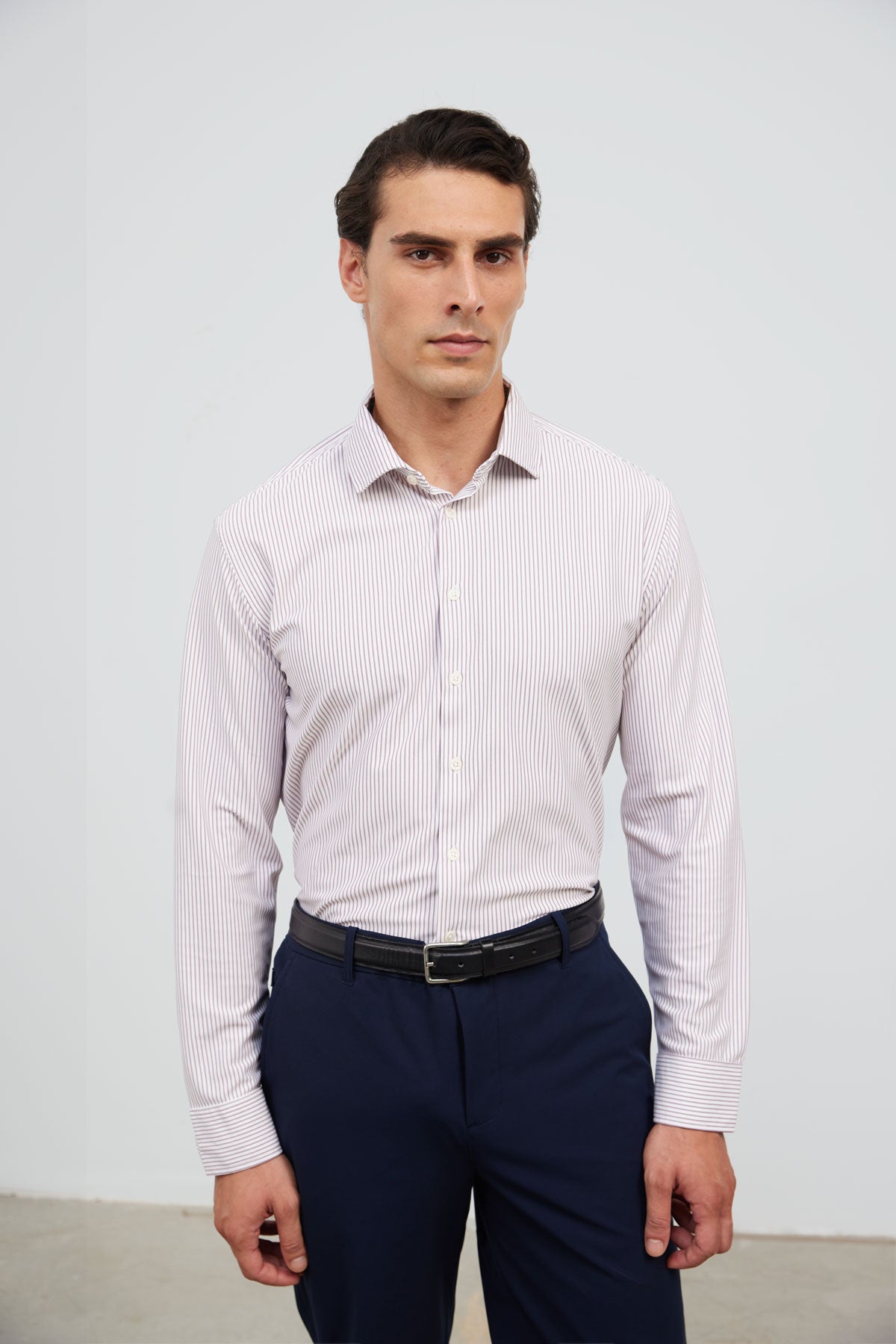 Camisa de vestir hombre estampado rayas granate regular Luxe