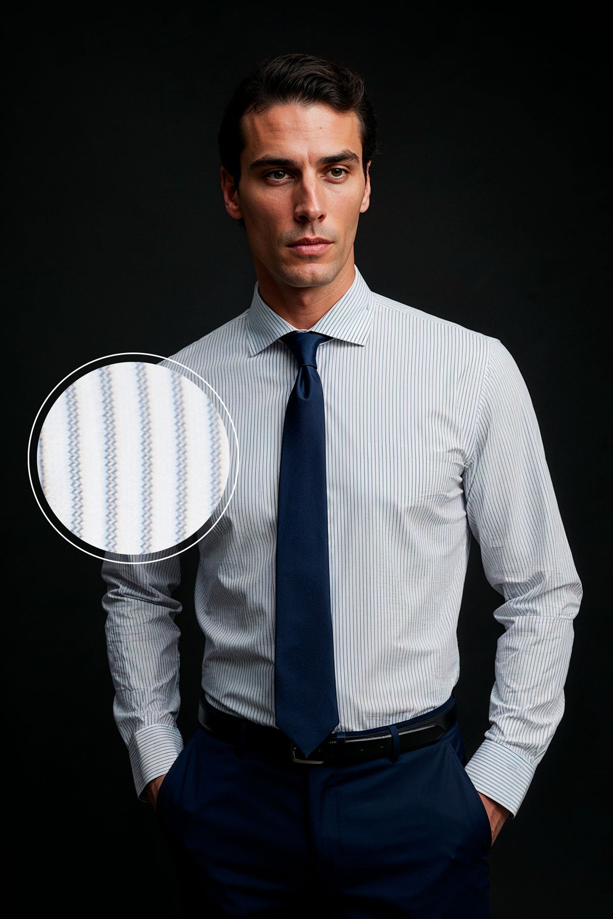 camisa de vestir rayas gris azulado regular luxe plano medio 