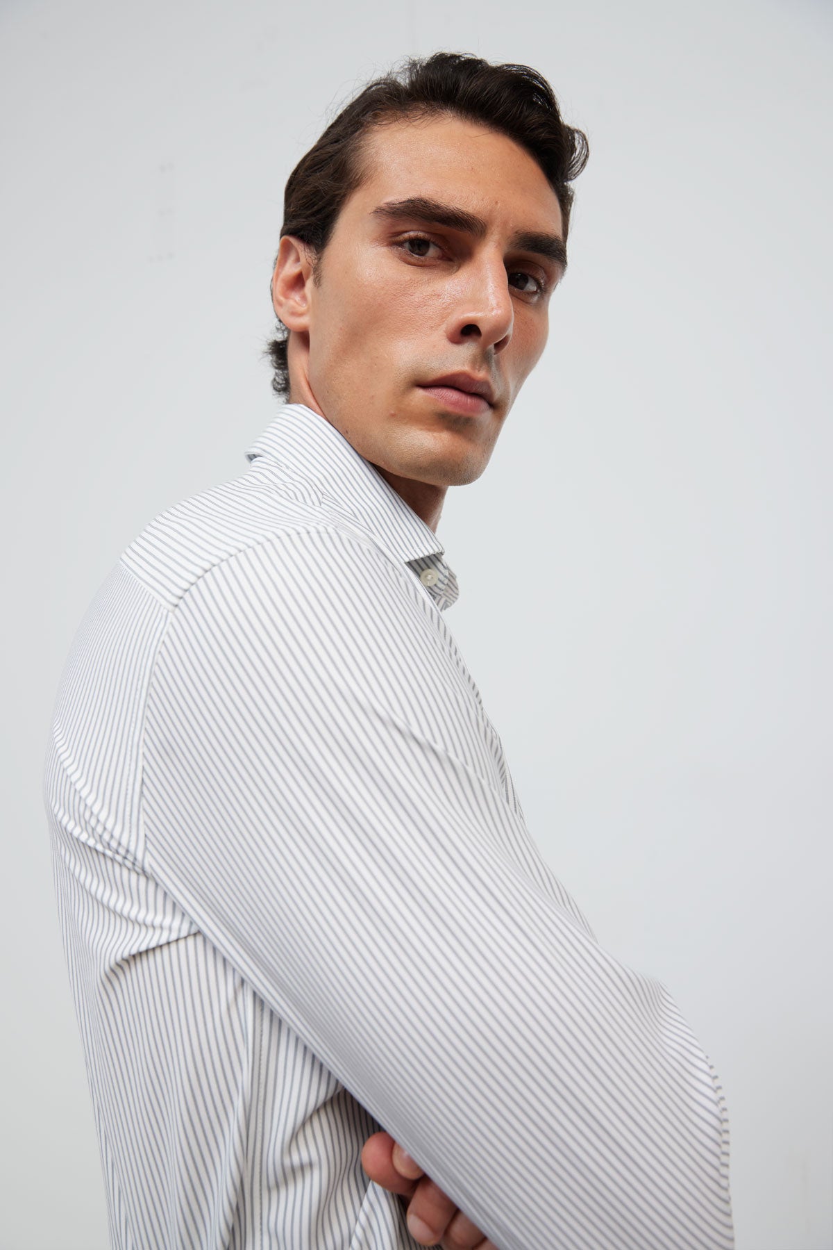 Camisa de vestir hombre estampado rayas gris azulado regular Luxe