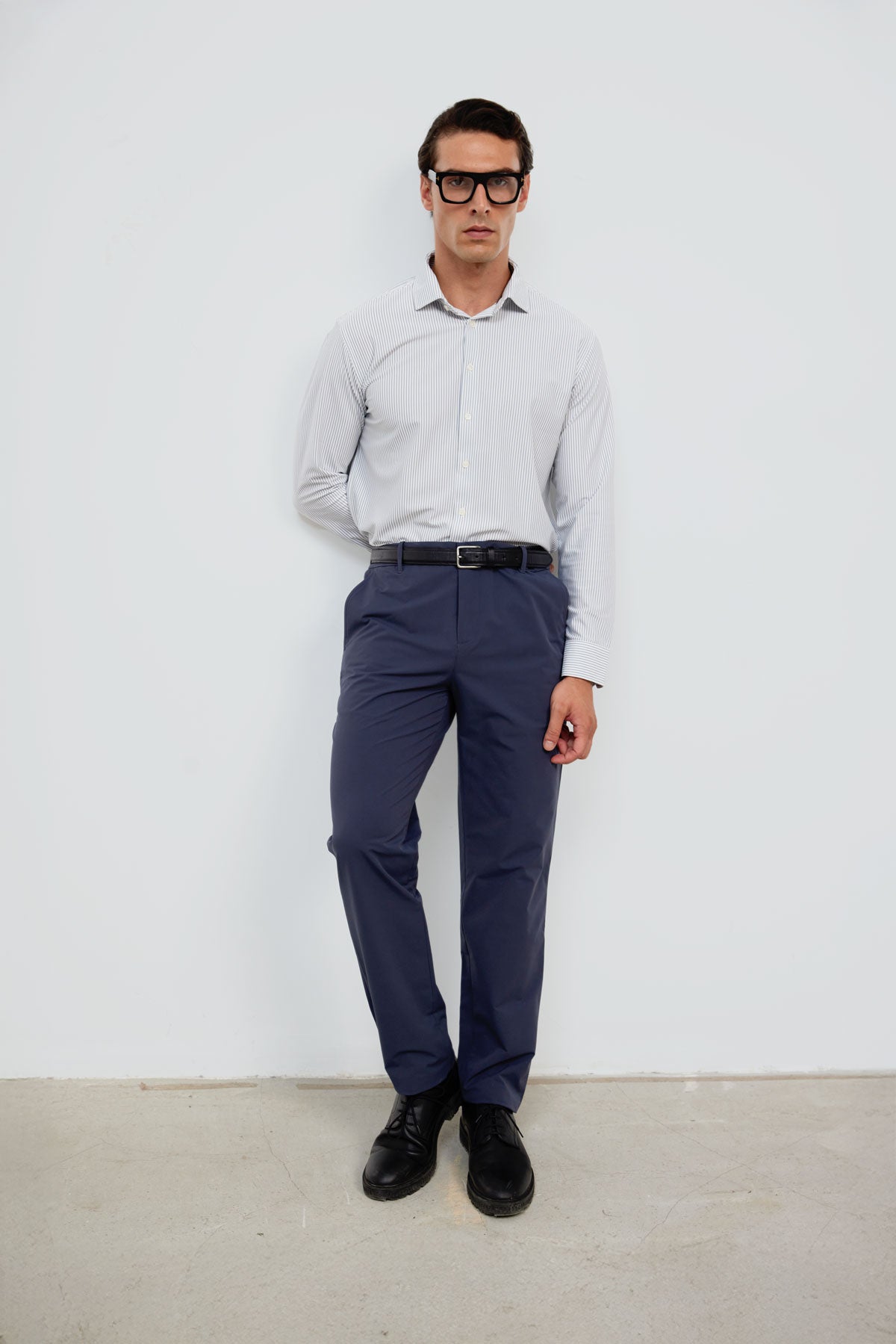 Camisa de vestir hombre estampado rayas gris azulado regular Luxe