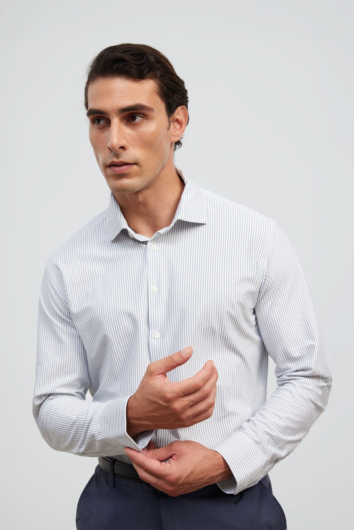 Camisa de vestir hombre estampado rayas gris azulado regular Luxe
