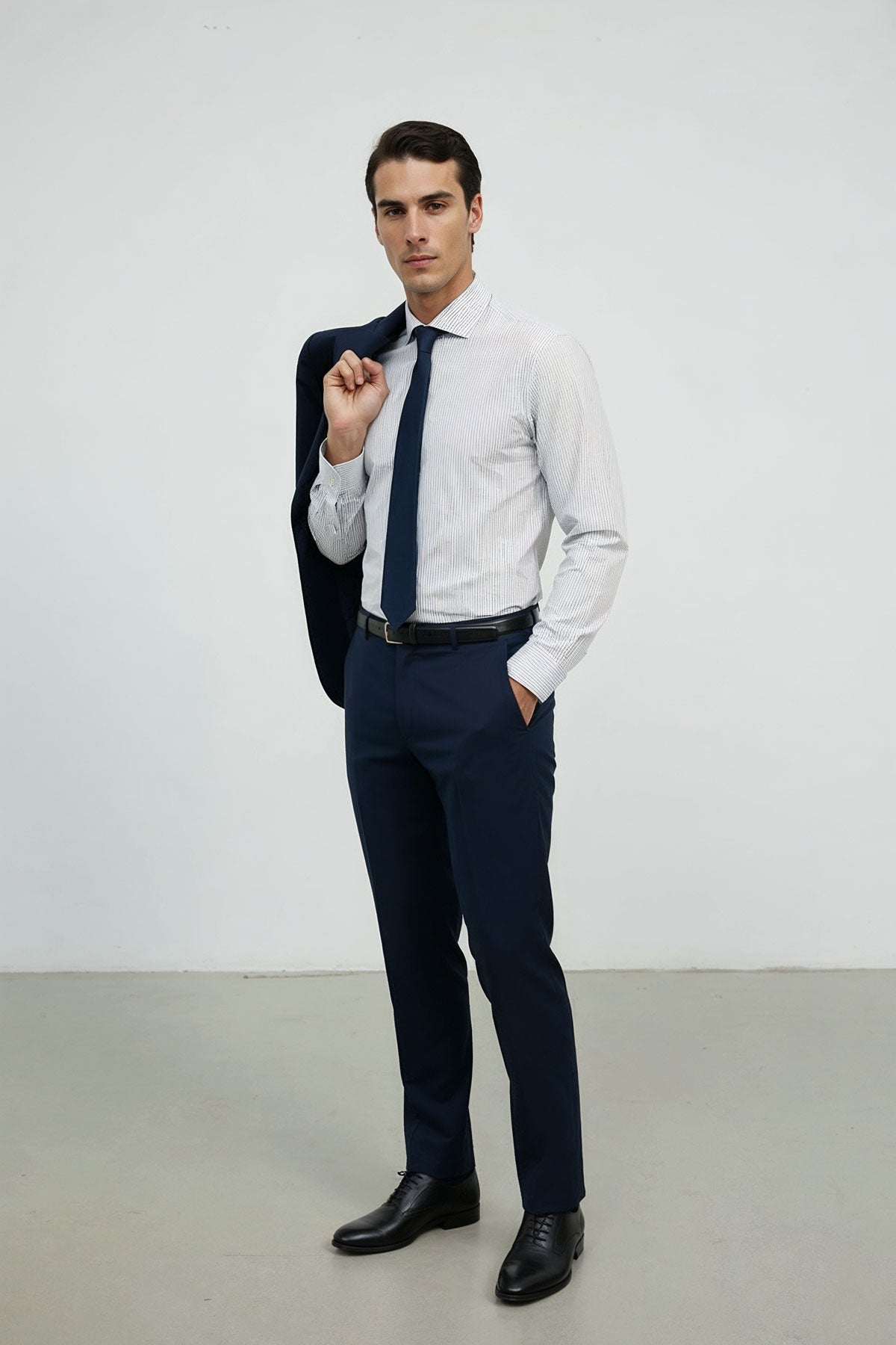 camisa de vestir rayas gris azulado regular luxe cuerpo entero 