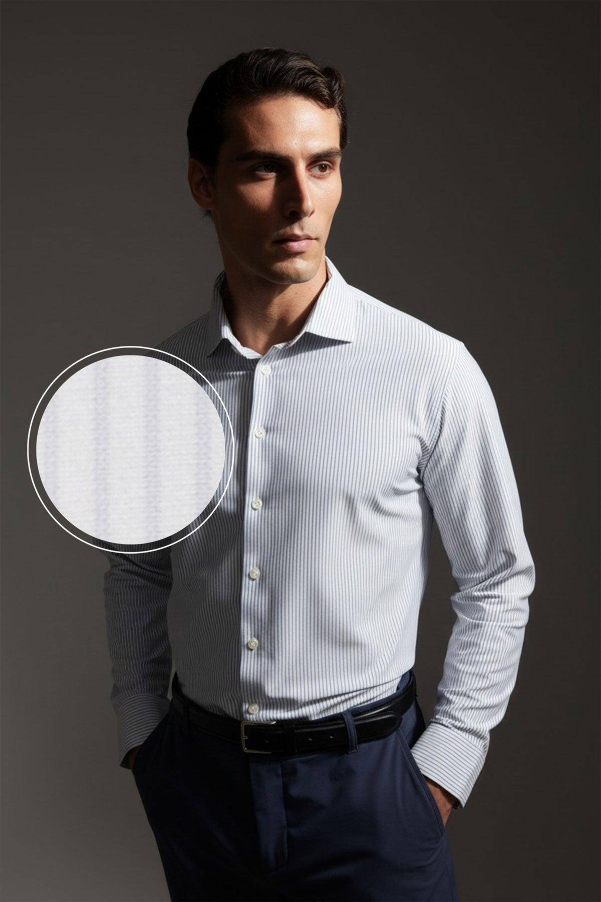 Camisa de vestir hombre estampado rayas gris azulado regular Luxe