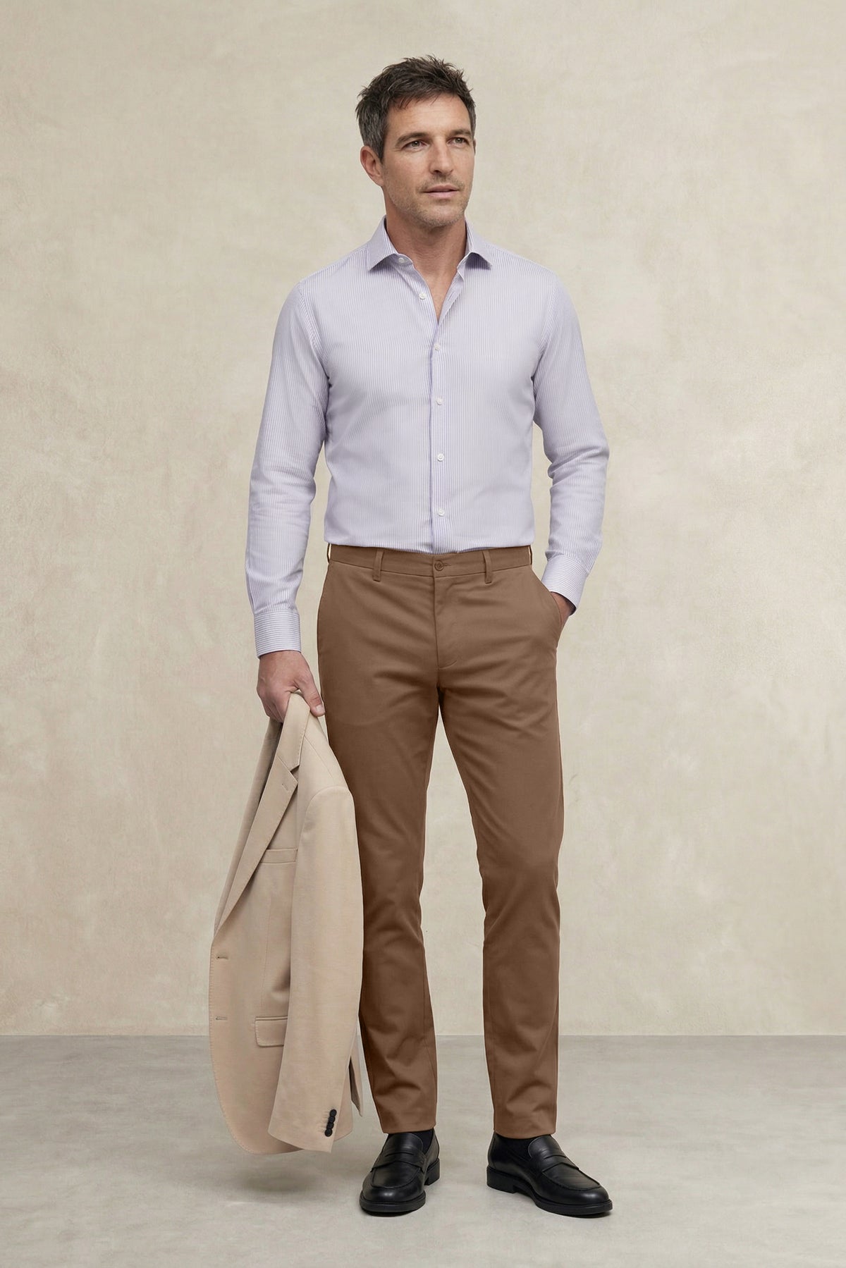 Camisa de vestir hombre estampado rayas lavanda regular
