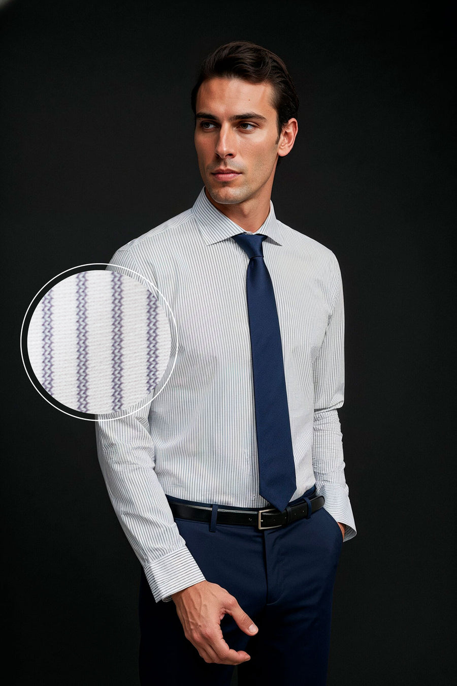 camisa de vestir rayas negras regular luxe plano medio