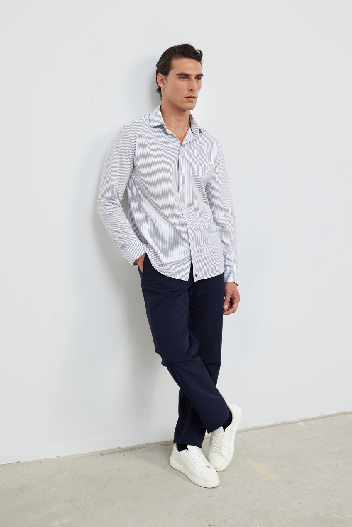 Camisa de vestir hombre estampado rayas negras regular Luxe