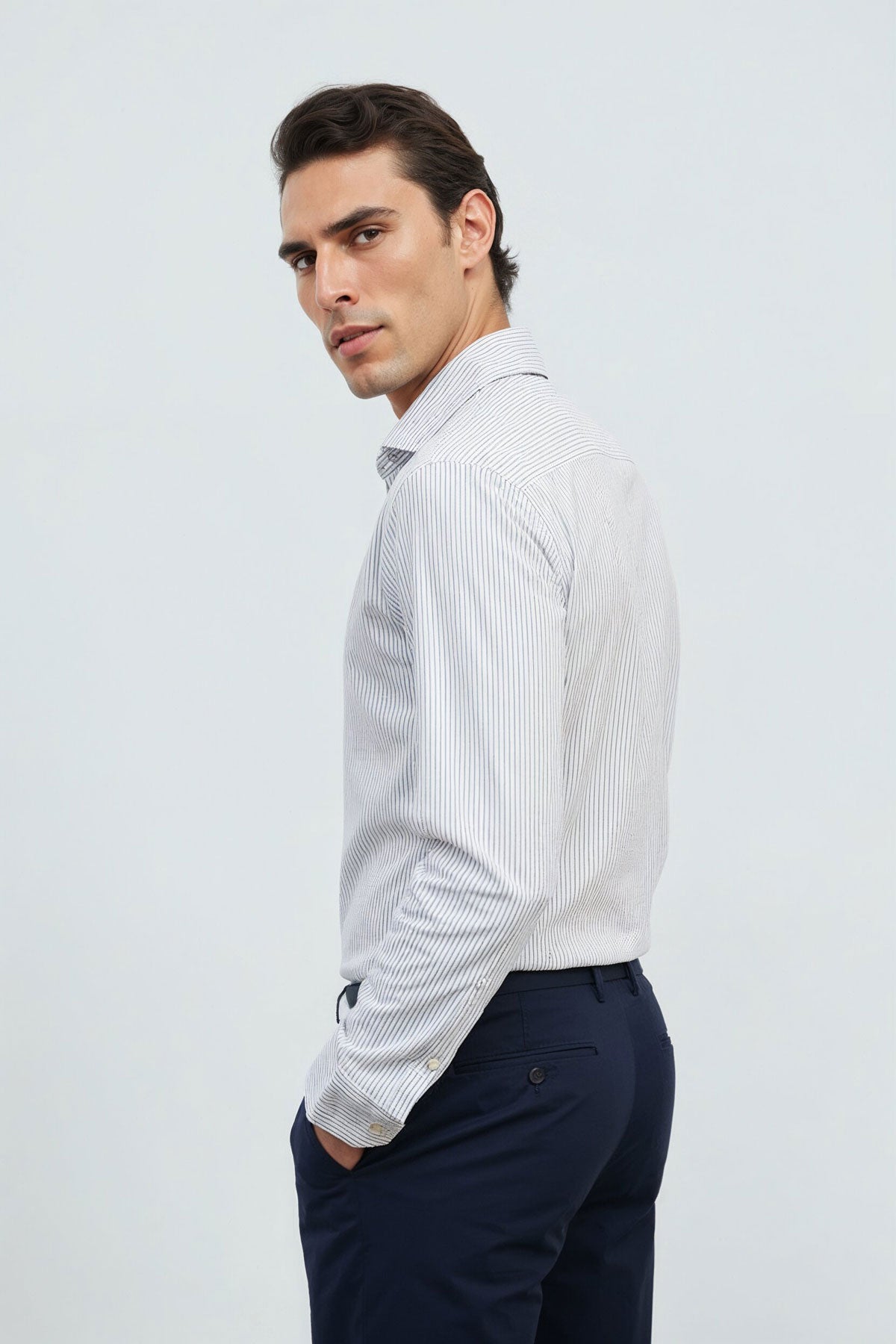 camisa de vestir rayas negras regular luxe espalda 