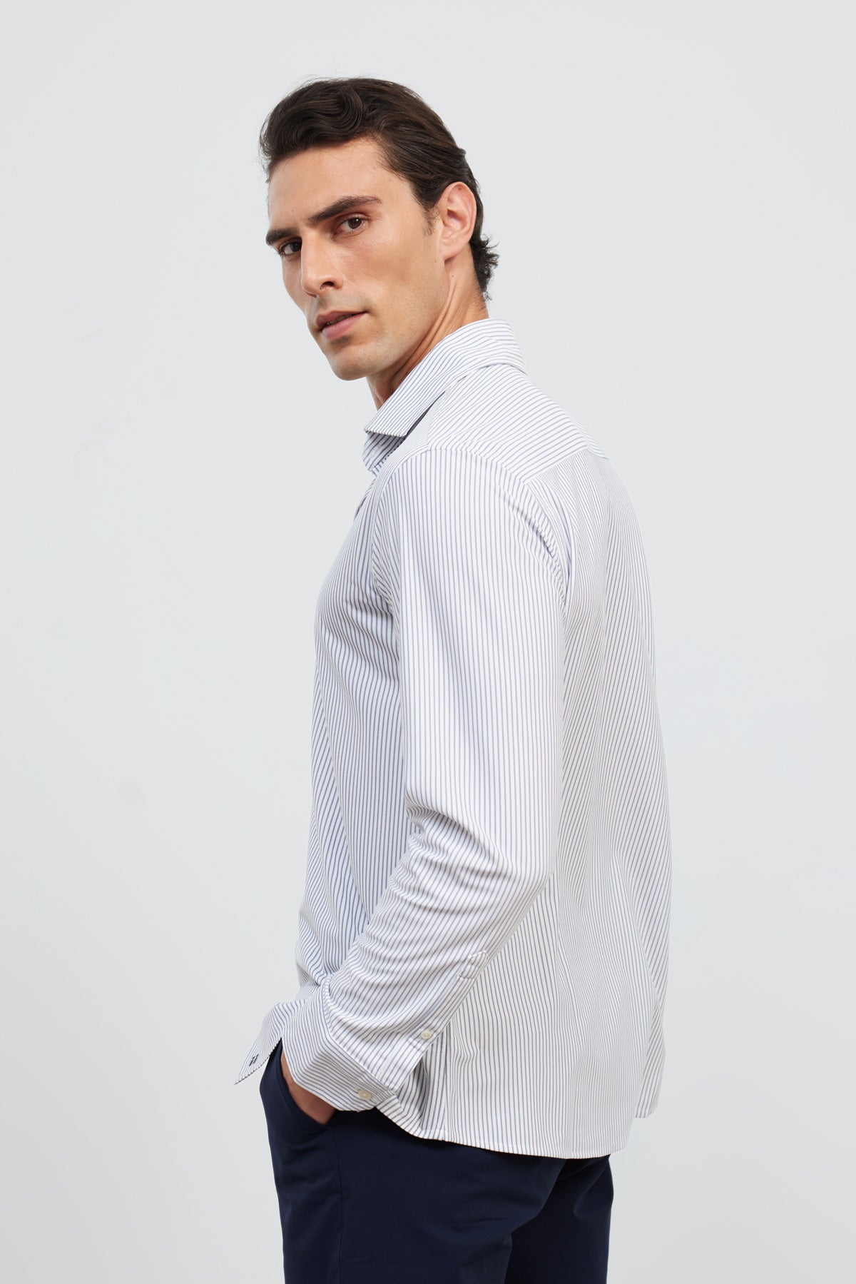 Camisa de vestir hombre estampado rayas negras regular Luxe