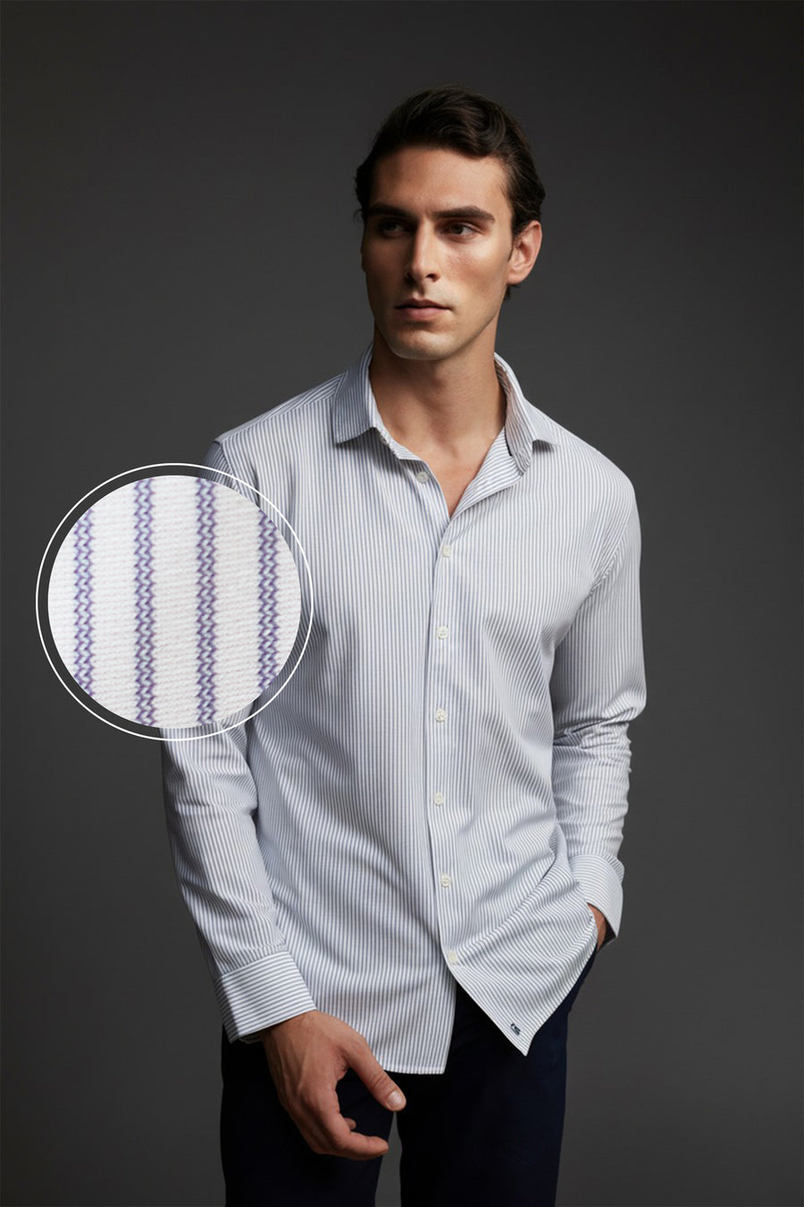 Camisa de vestir hombre estampado rayas negras regular Luxe