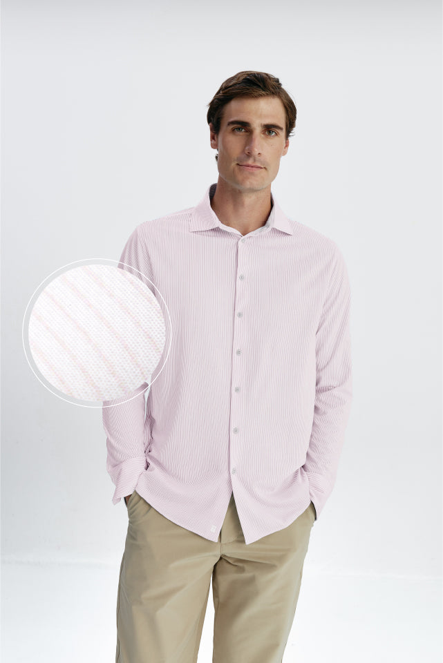 Camisa de vestir hombre mil rayas rosas regular