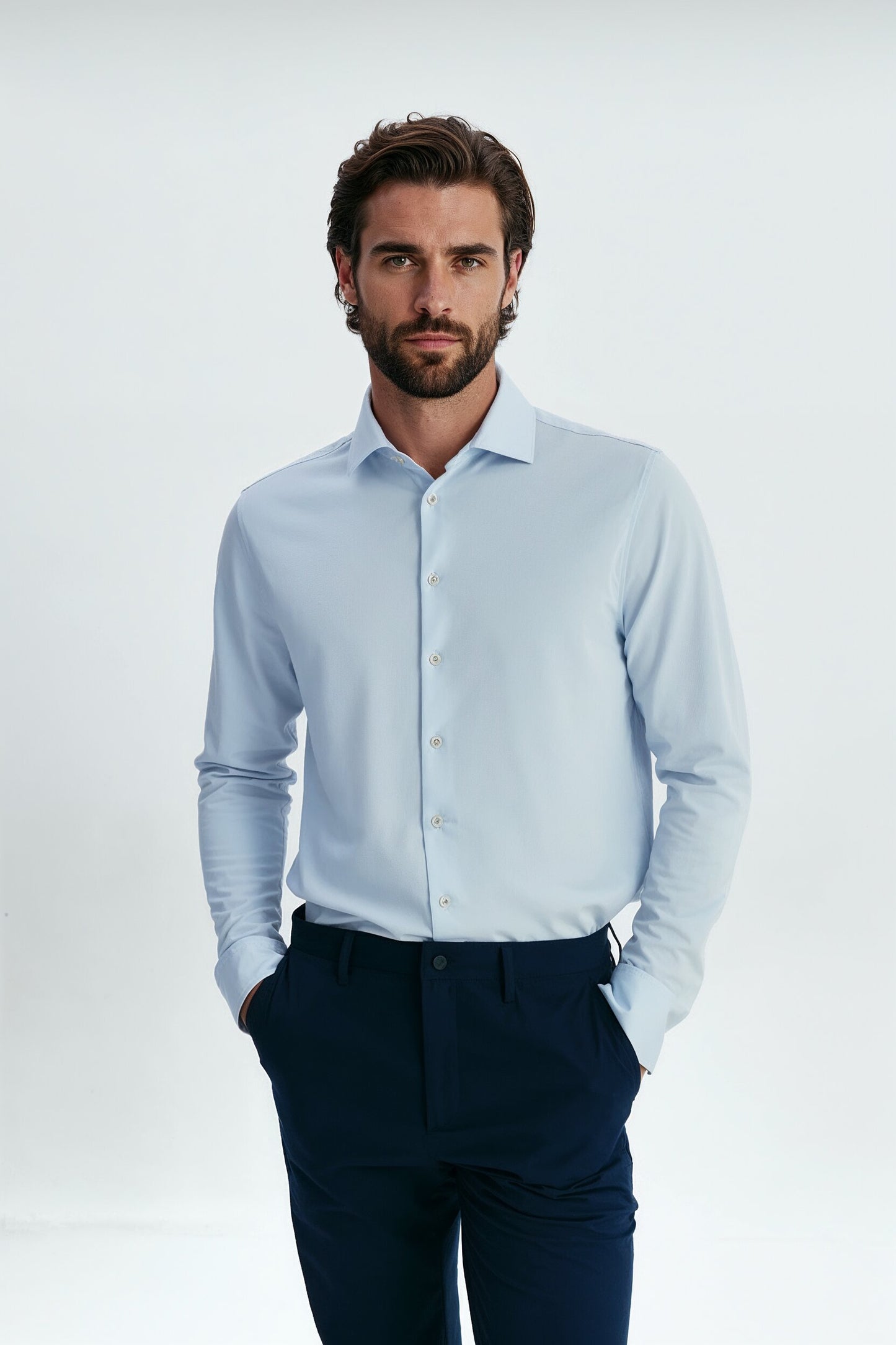 Camisa azul celeste formal regular hombre