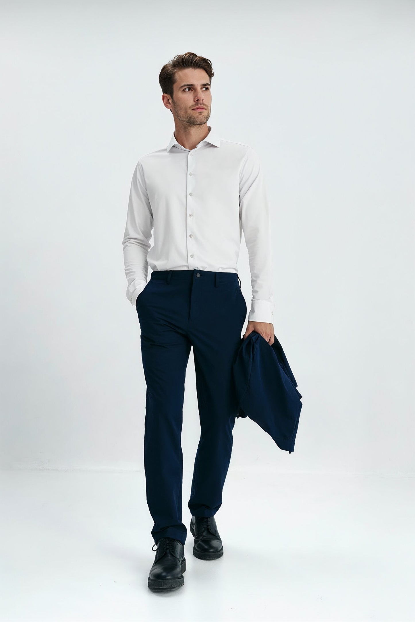 Camisa blanca de vestir regular hombre