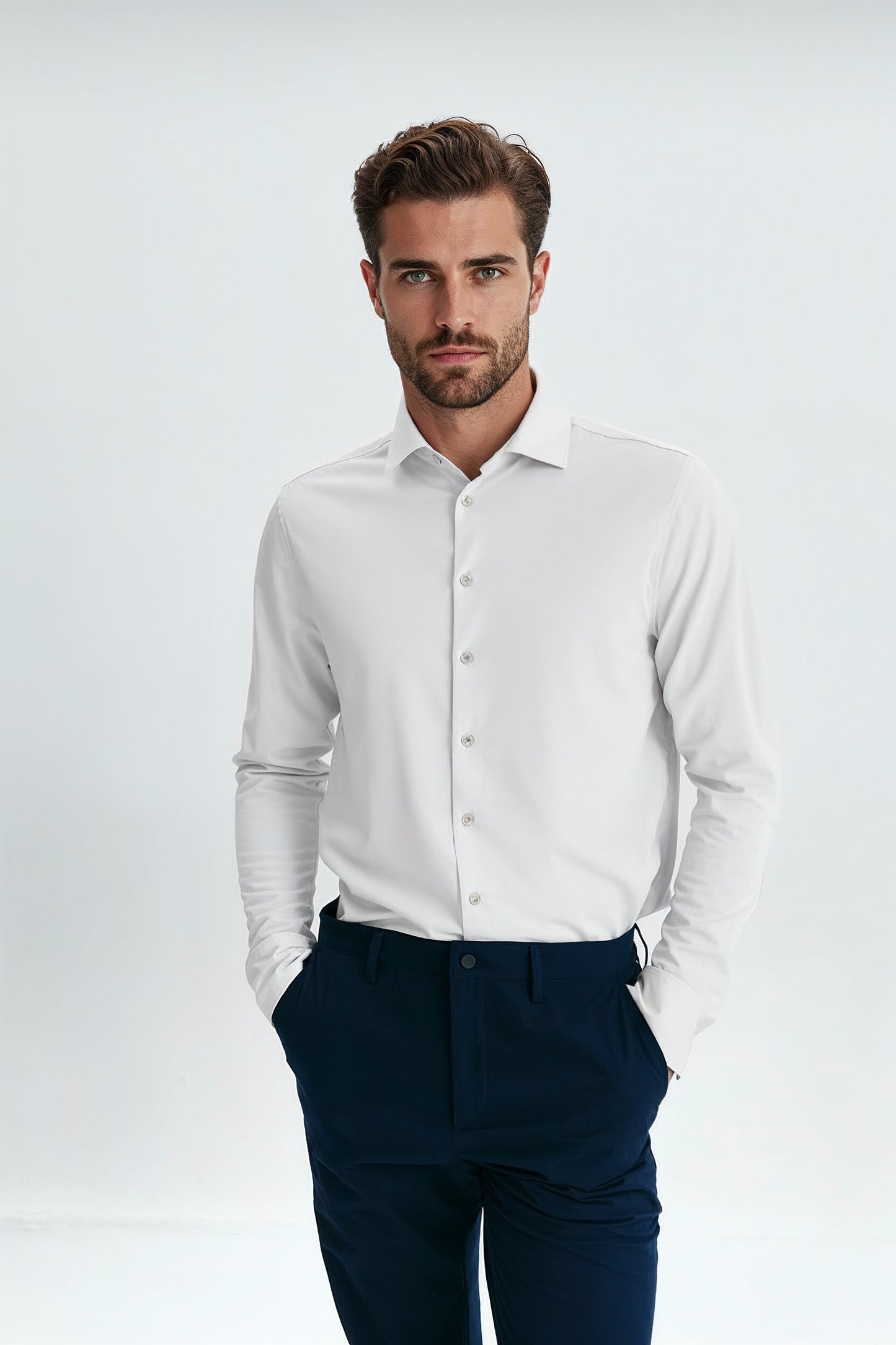 Camisa blanca de vestir regular hombre