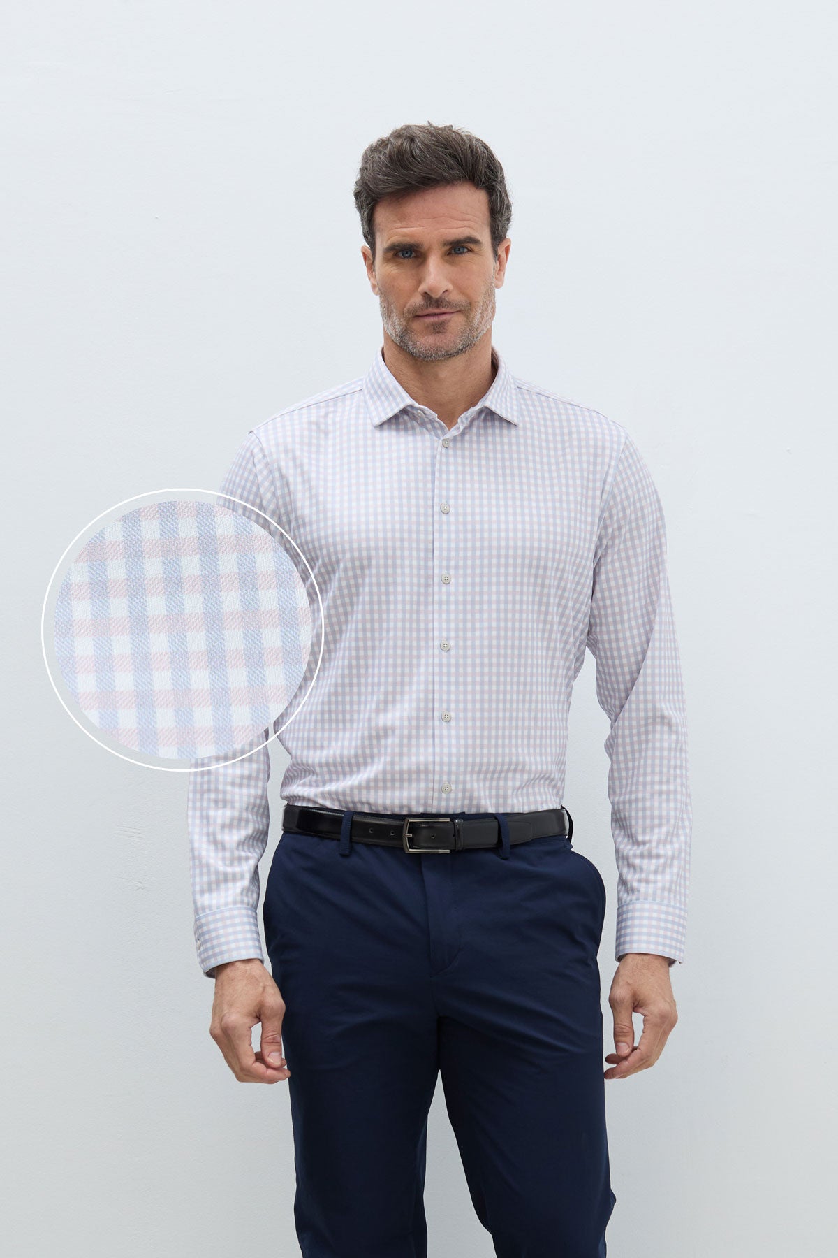 Camisa formal cuadros rosa y azul celeste regular hombre