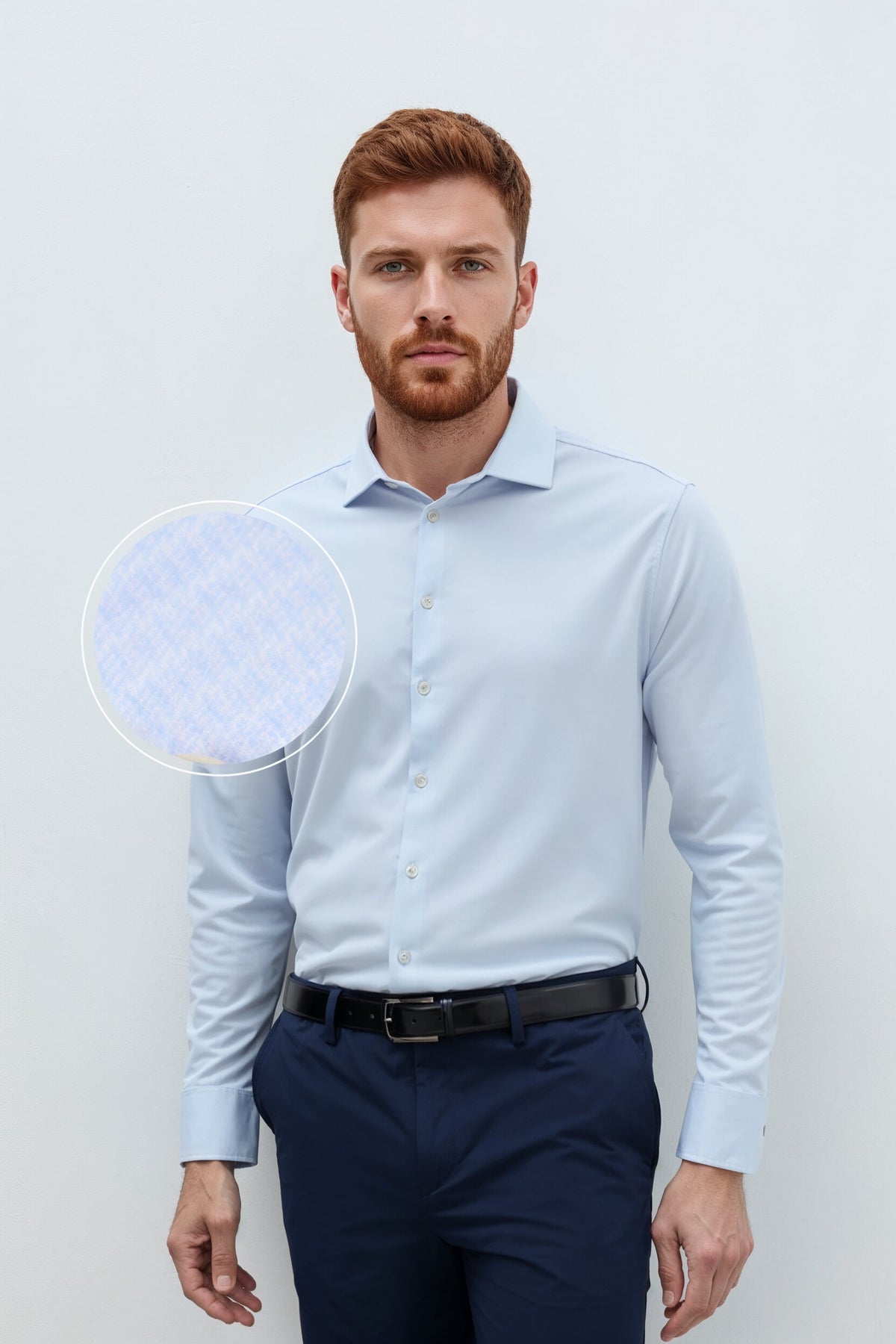 Men's dress shirt with a regular light blue mosaic print