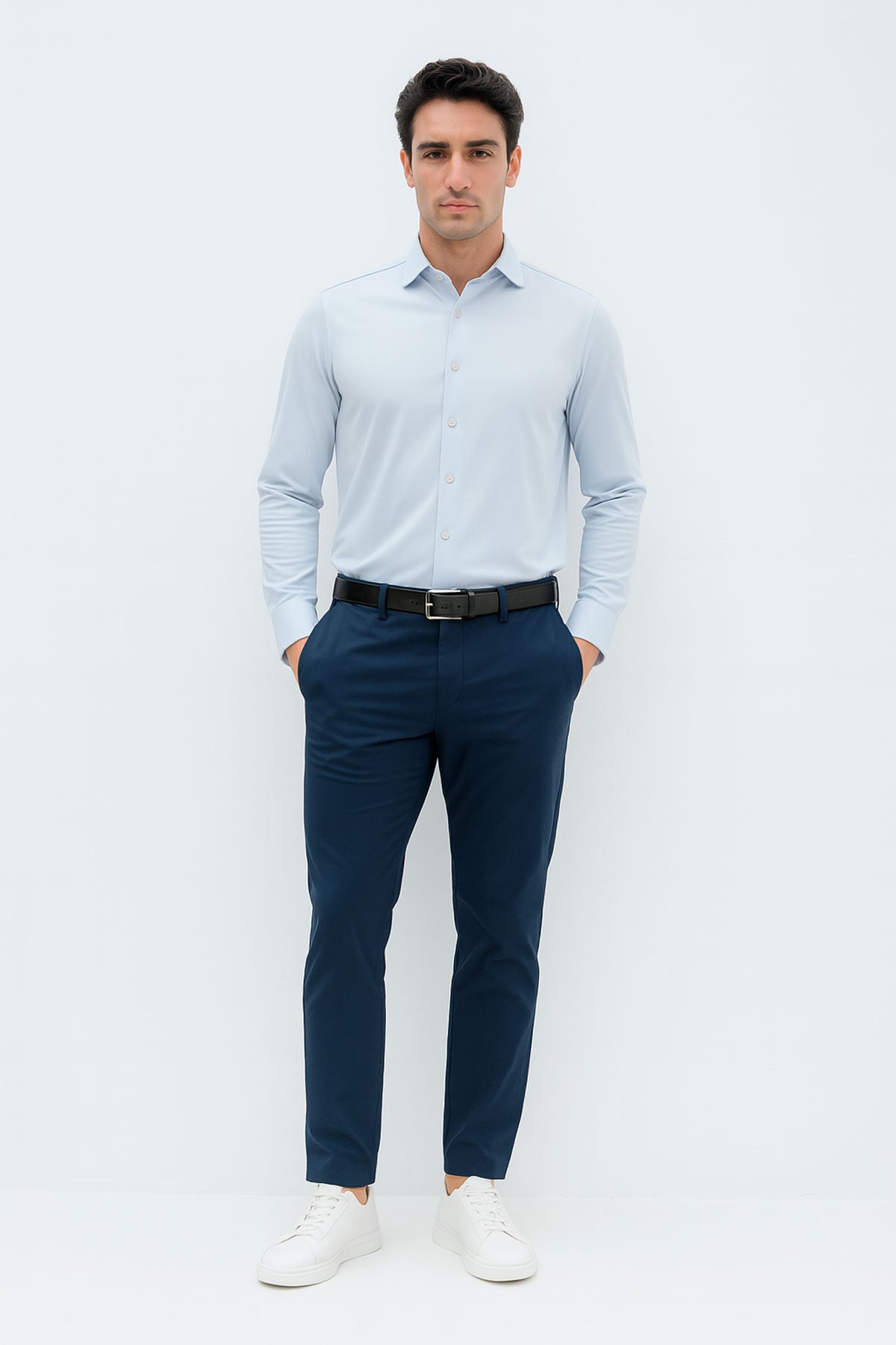 Men's dress shirt with a regular light blue mosaic print