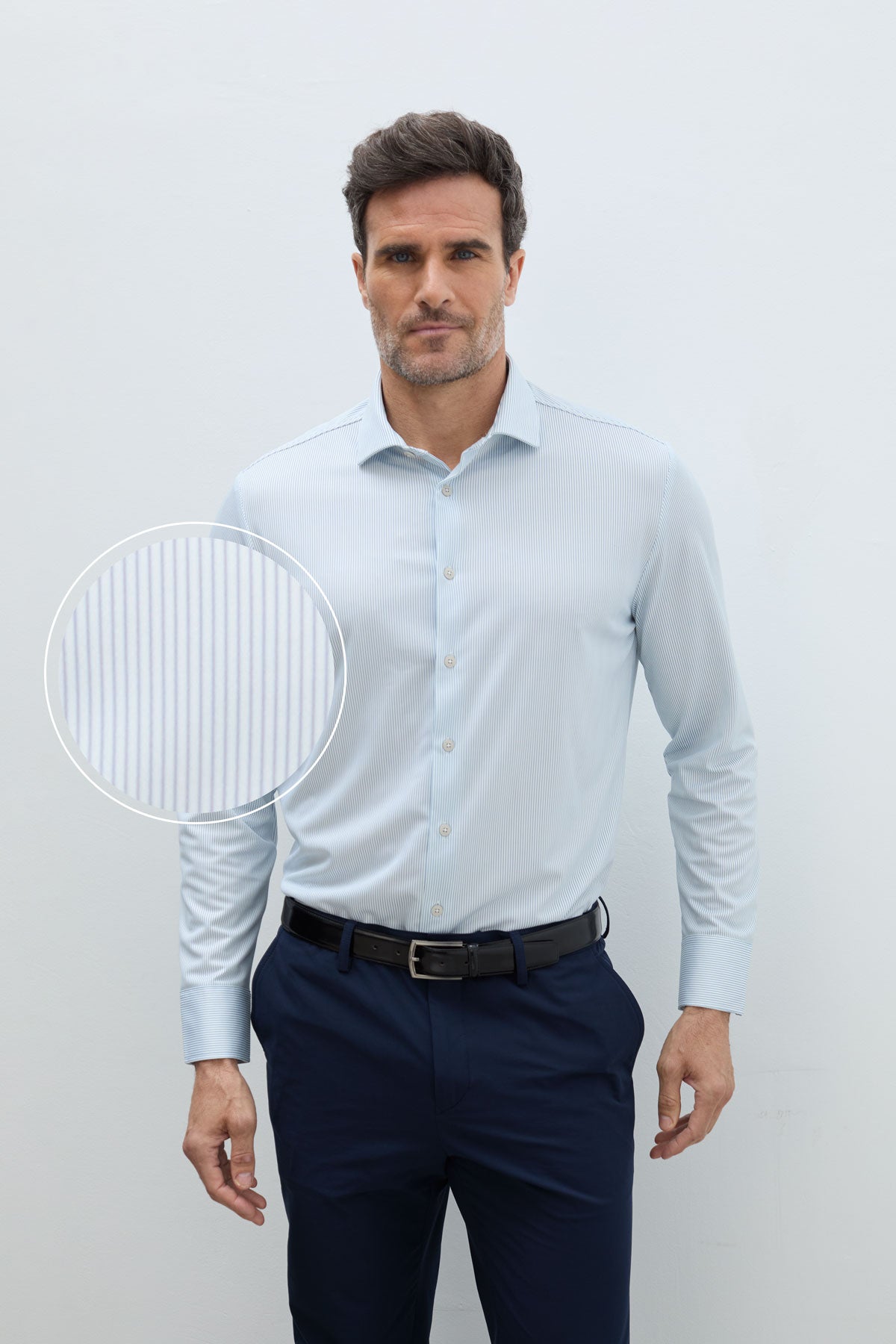 camisa rayas azul celeste regular hombre plano medio 