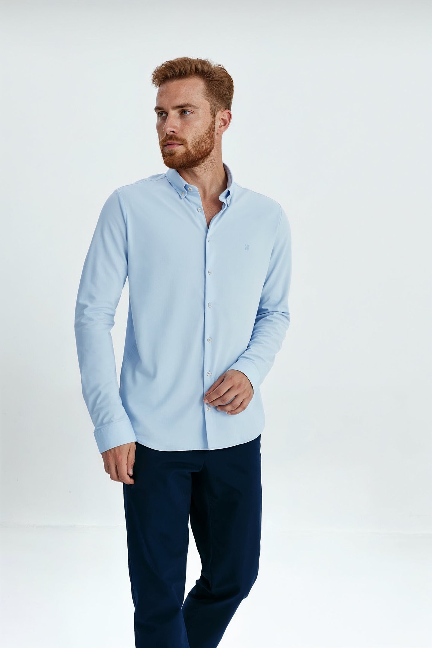 Men's regular casual light blue shirt with logo