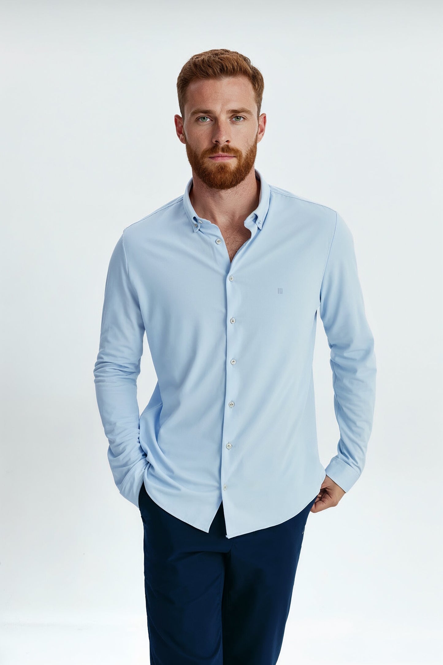 Men's regular casual light blue shirt with logo