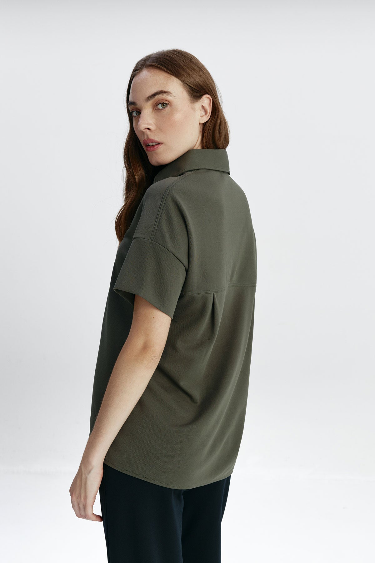 Women's short sleeve khaki green shirt