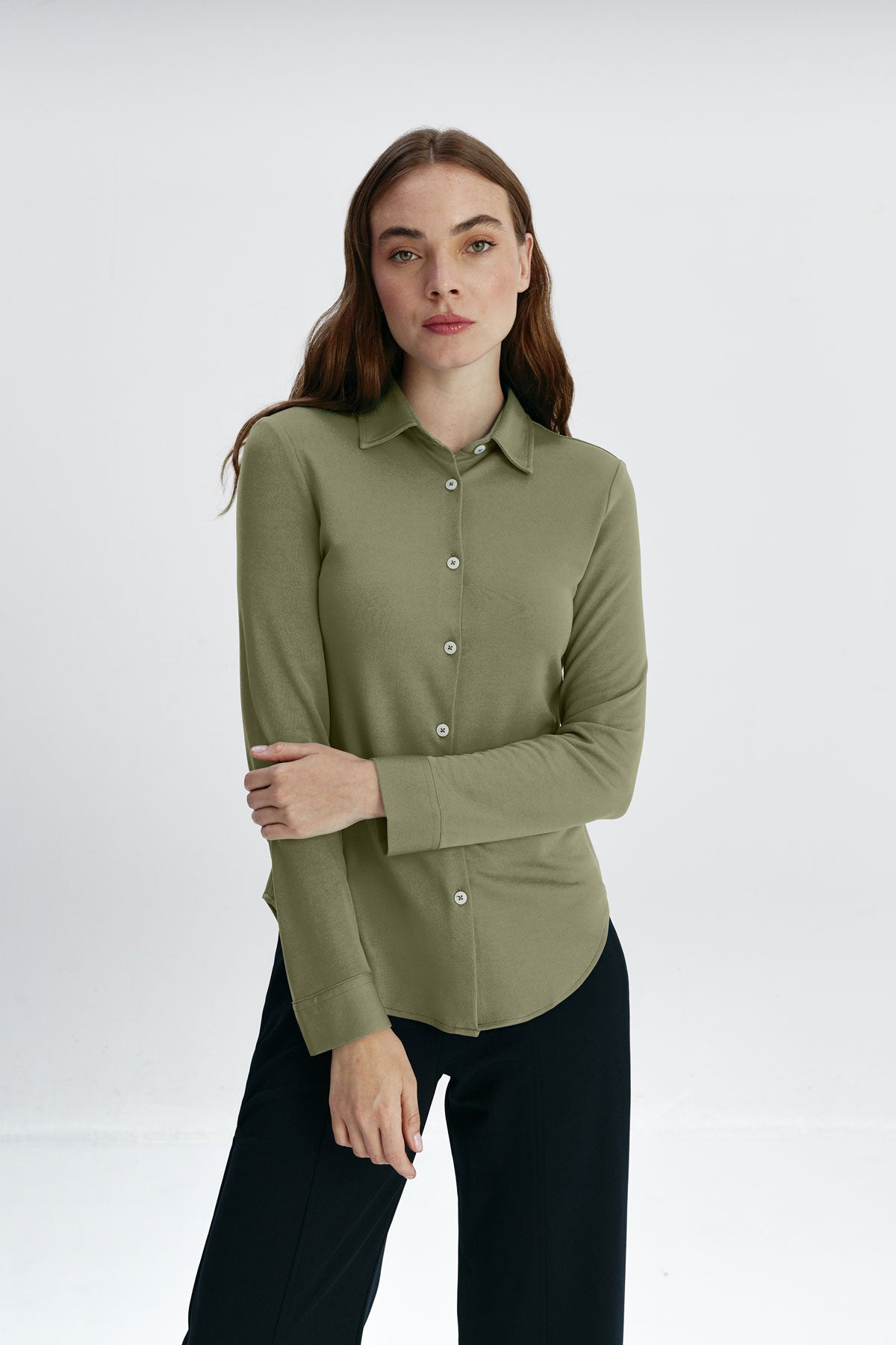 Camisa feminina slim verde malaquita