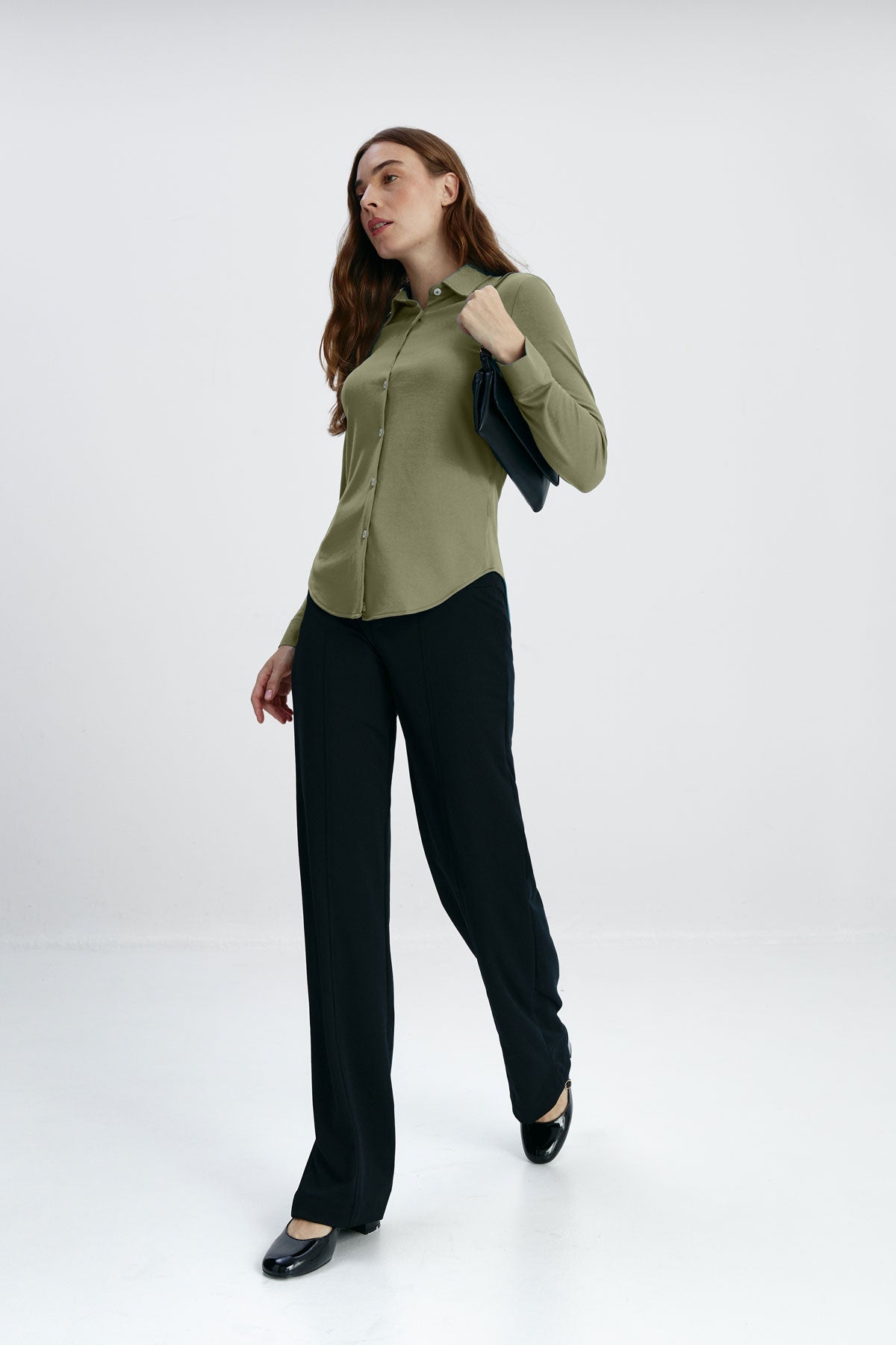 Camisa feminina slim verde malaquita