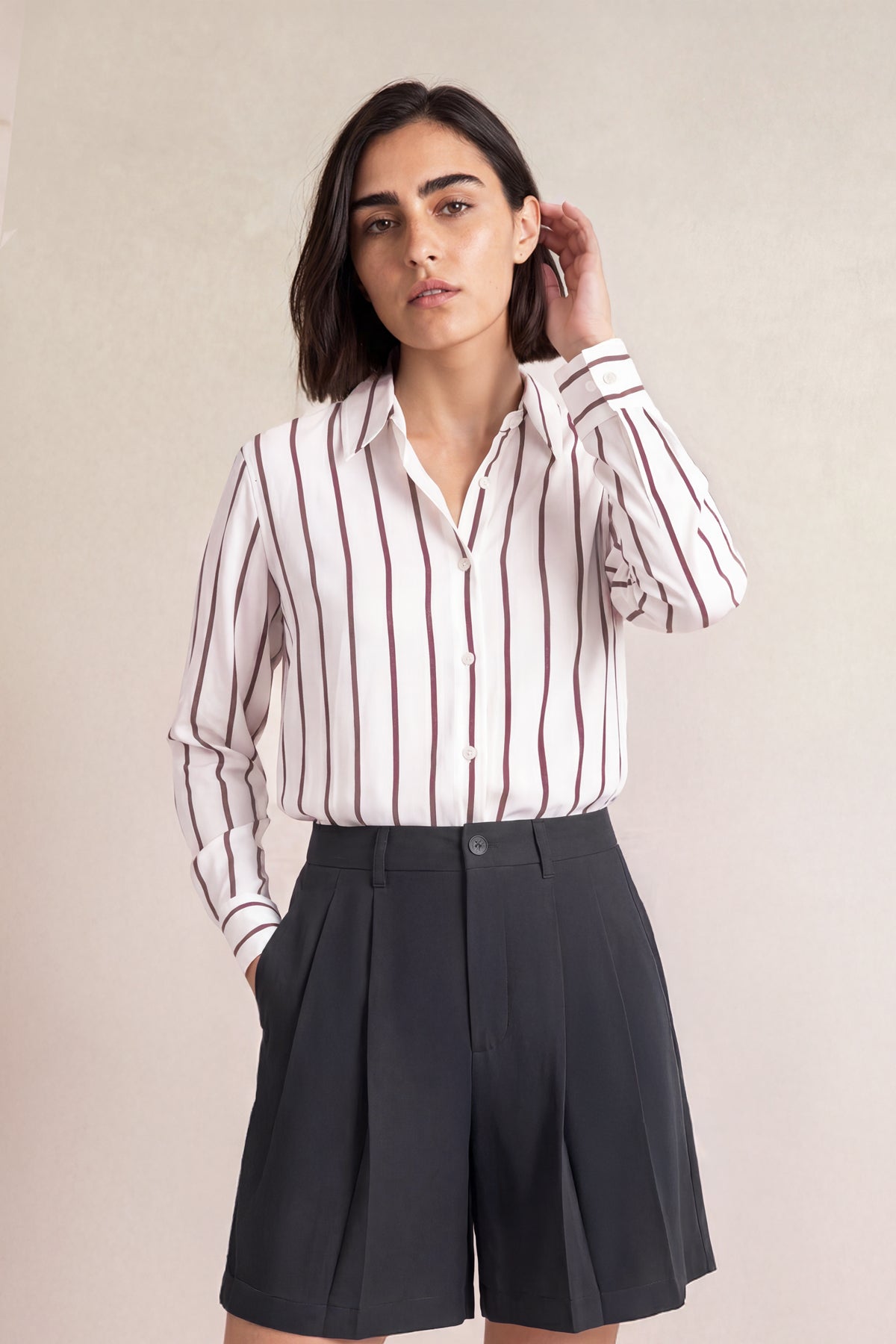 Camisa oversized mujer rayas moradas