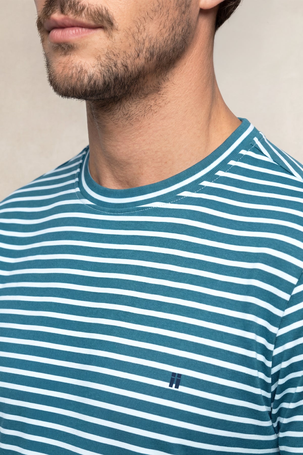 Camiseta hombre cuello redondo estampado rayas azul tormenta Soft