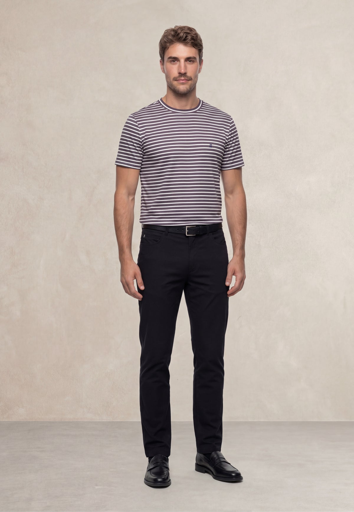 Men's round neck T-shirt with plum striped print Soft