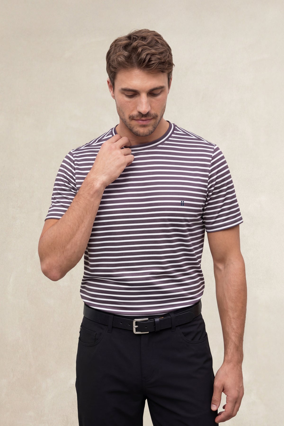 Men's round neck T-shirt with plum striped print Soft
