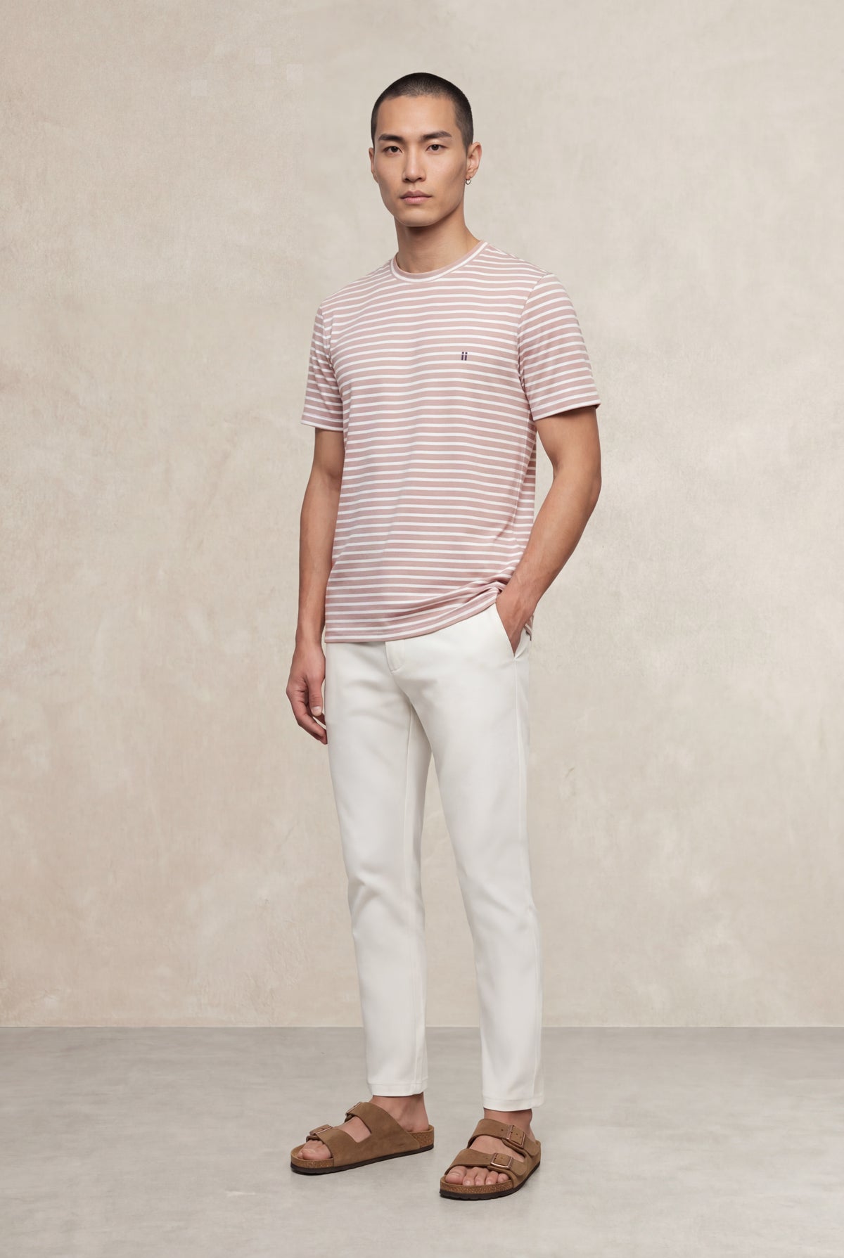 Camiseta hombre cuello redondo estampado rayas rosa palo Soft