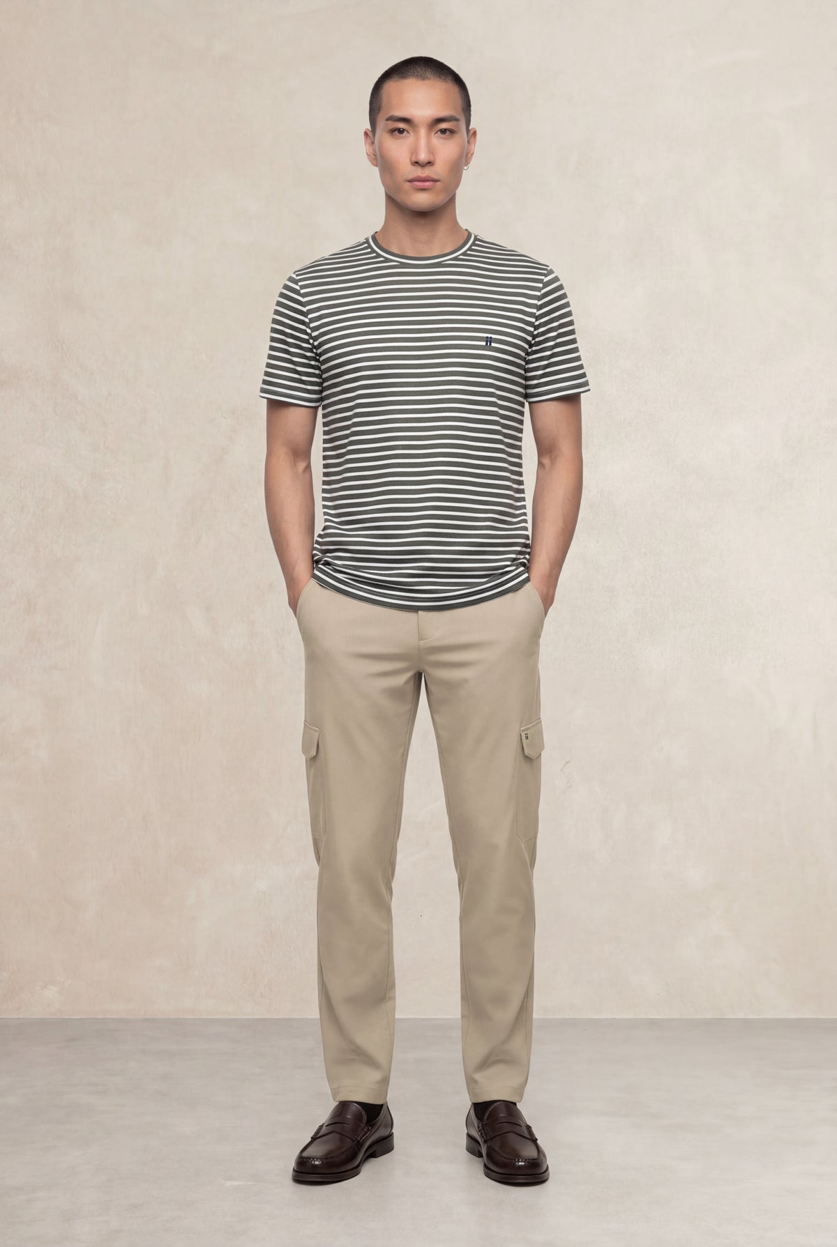 T-shirt de homem gola redonda com estampa listrada verde Soft