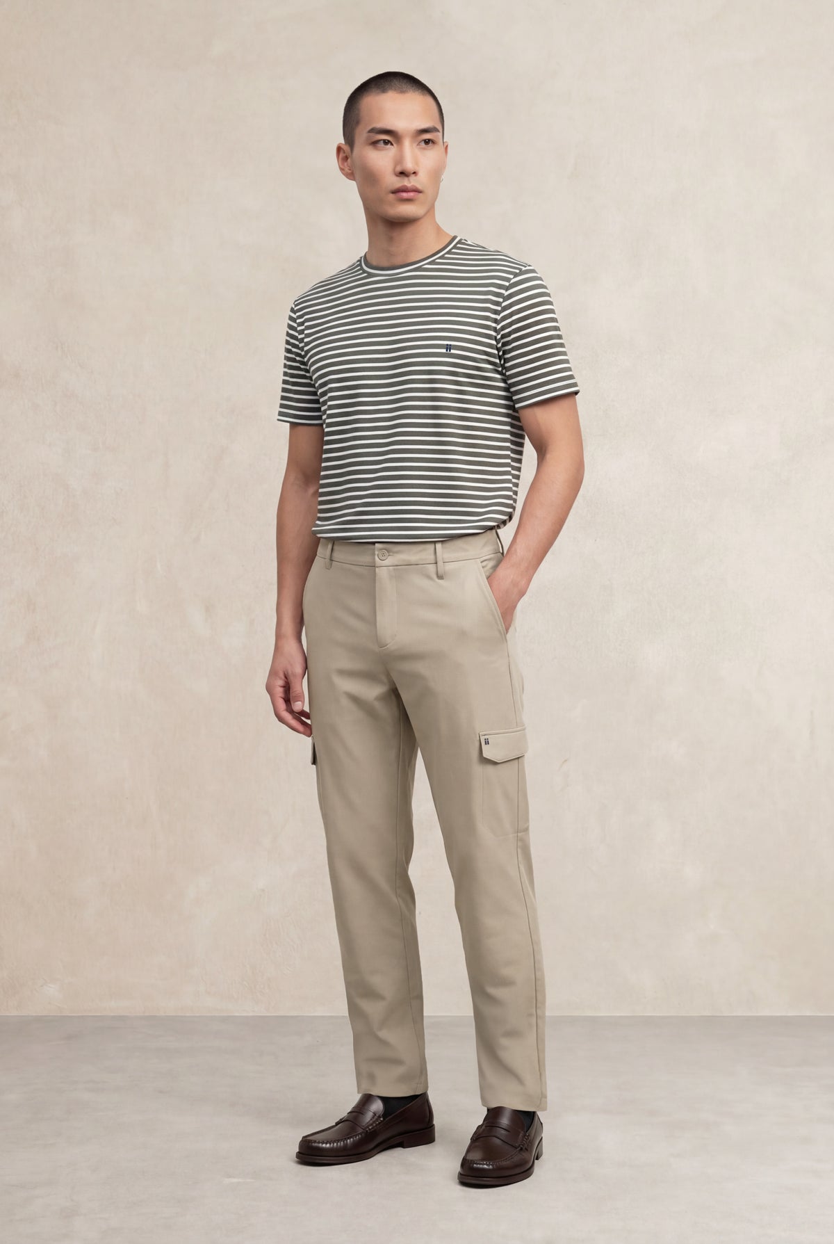 Camiseta hombre cuello redondo estampado rayas verdes Soft