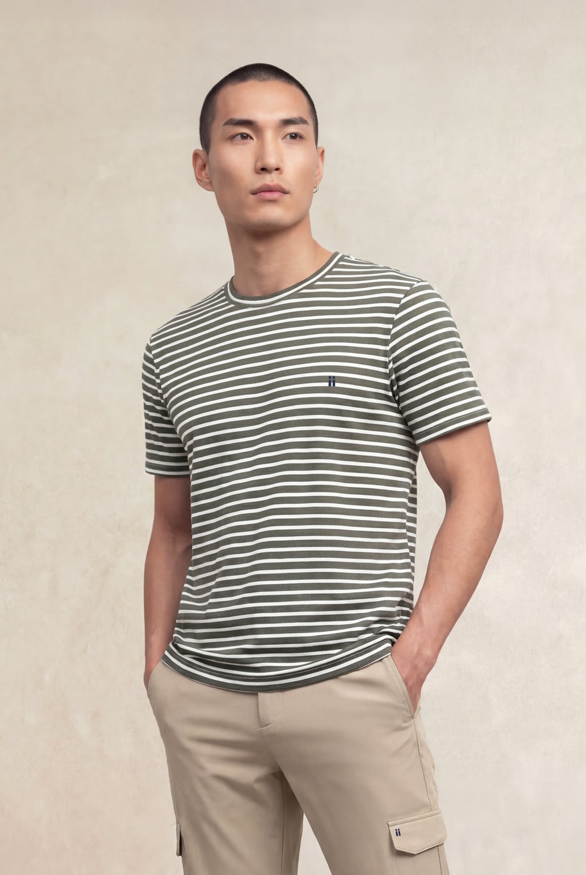 Camiseta hombre cuello redondo estampado rayas verdes Soft