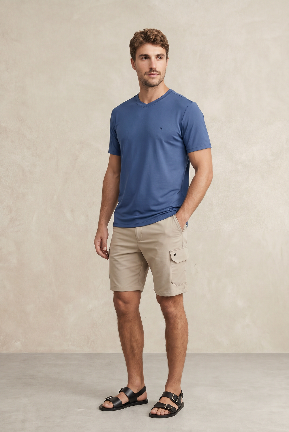 Camiseta hombre cuello v azul indigo Soft