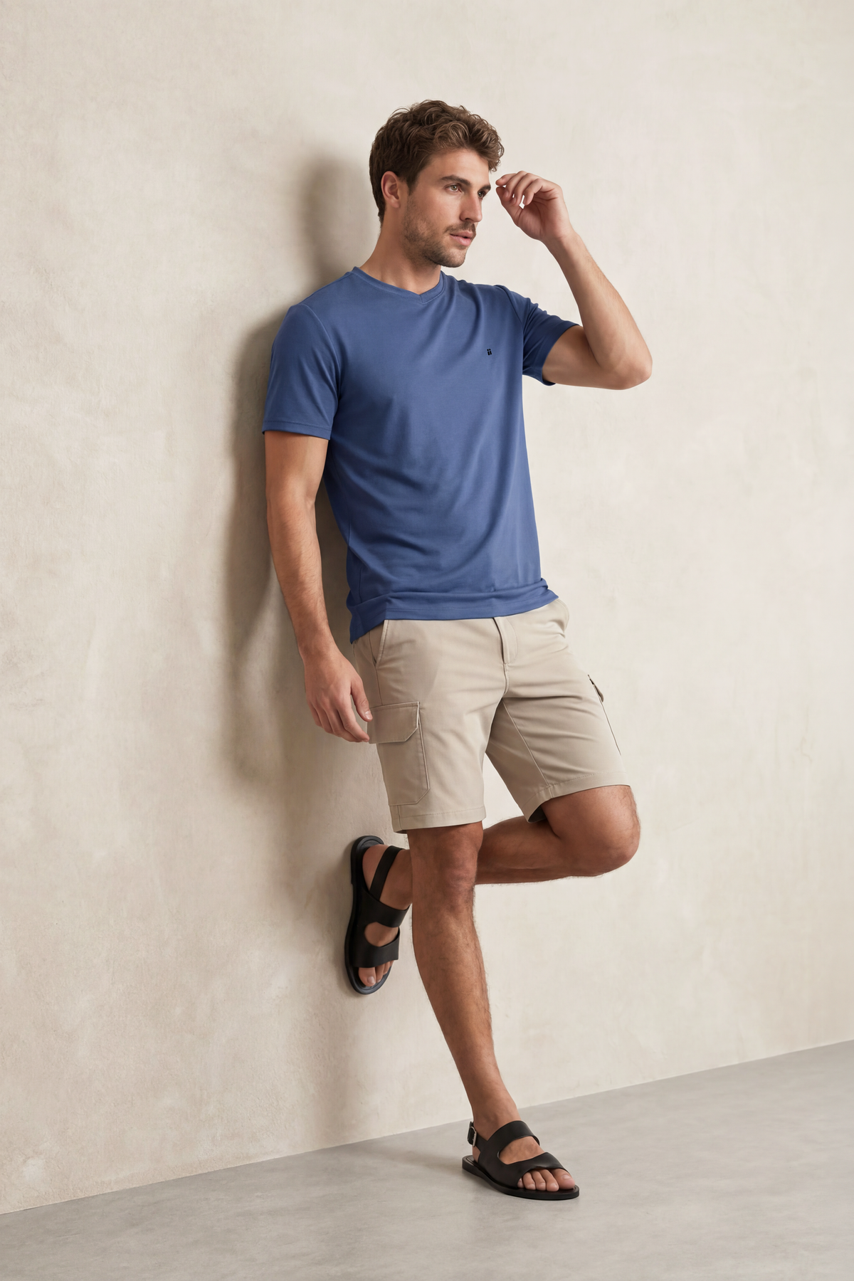 Camiseta hombre cuello v azul indigo Soft