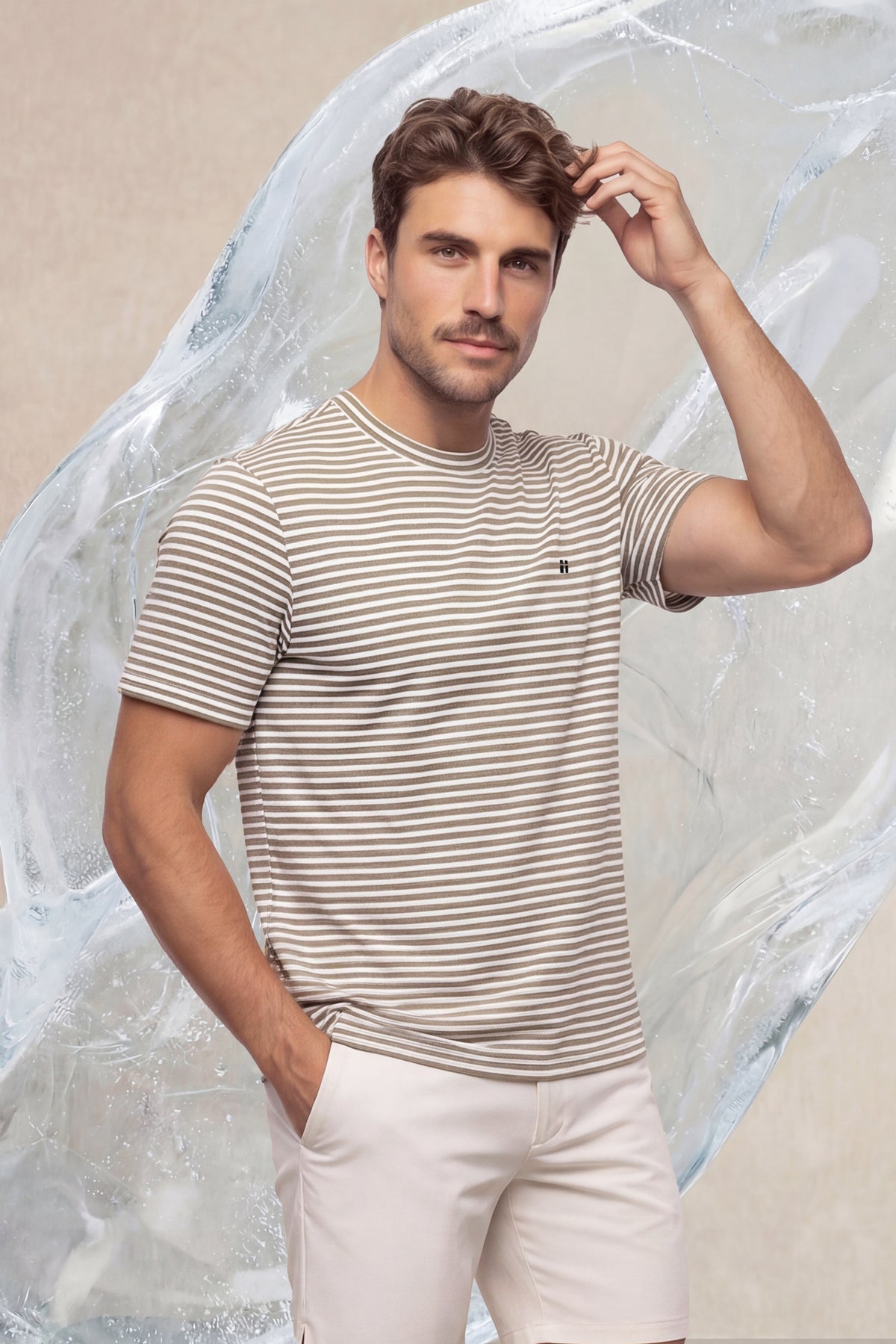 Men's T-shirt with beige stripe print Ice