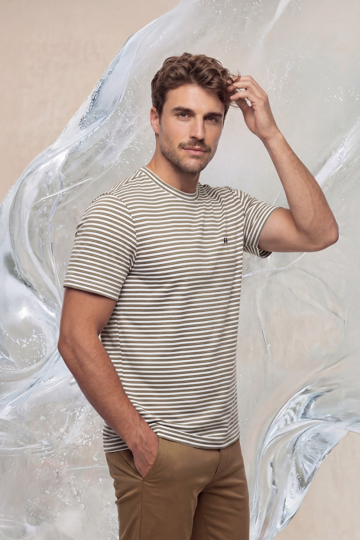 Men's T-shirt with beige stripe print Ice