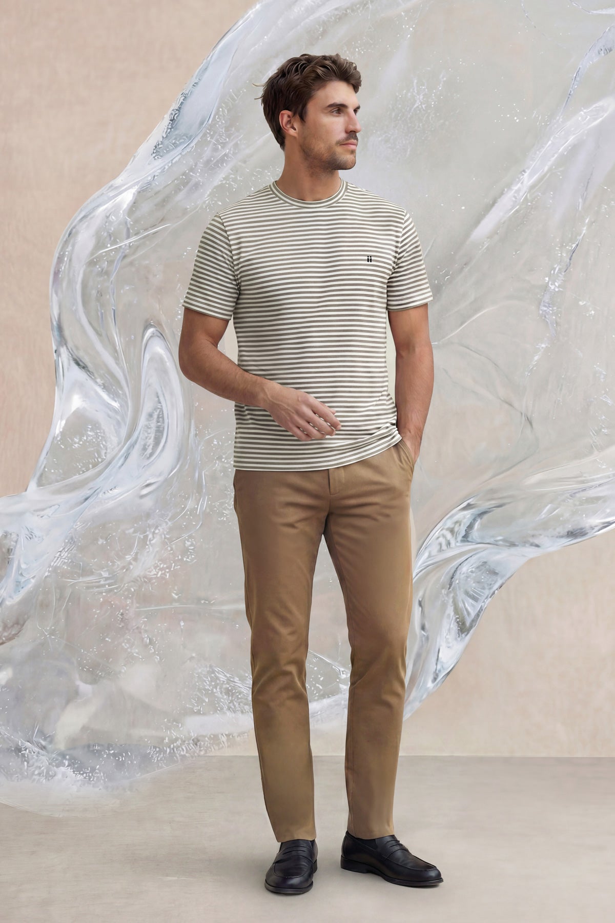 Men's T-shirt with beige stripe print Ice