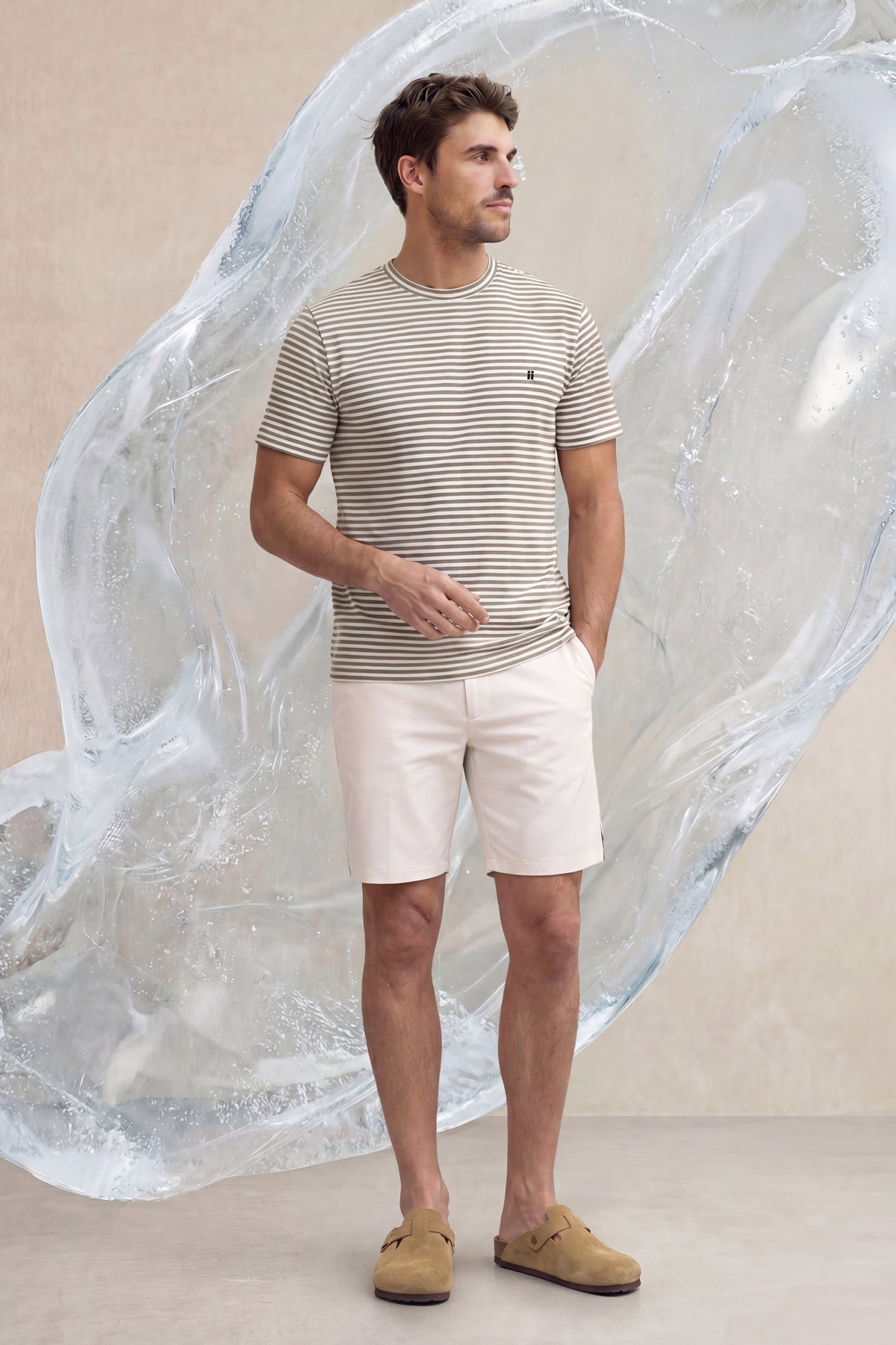 Men's T-shirt with beige stripe print Ice