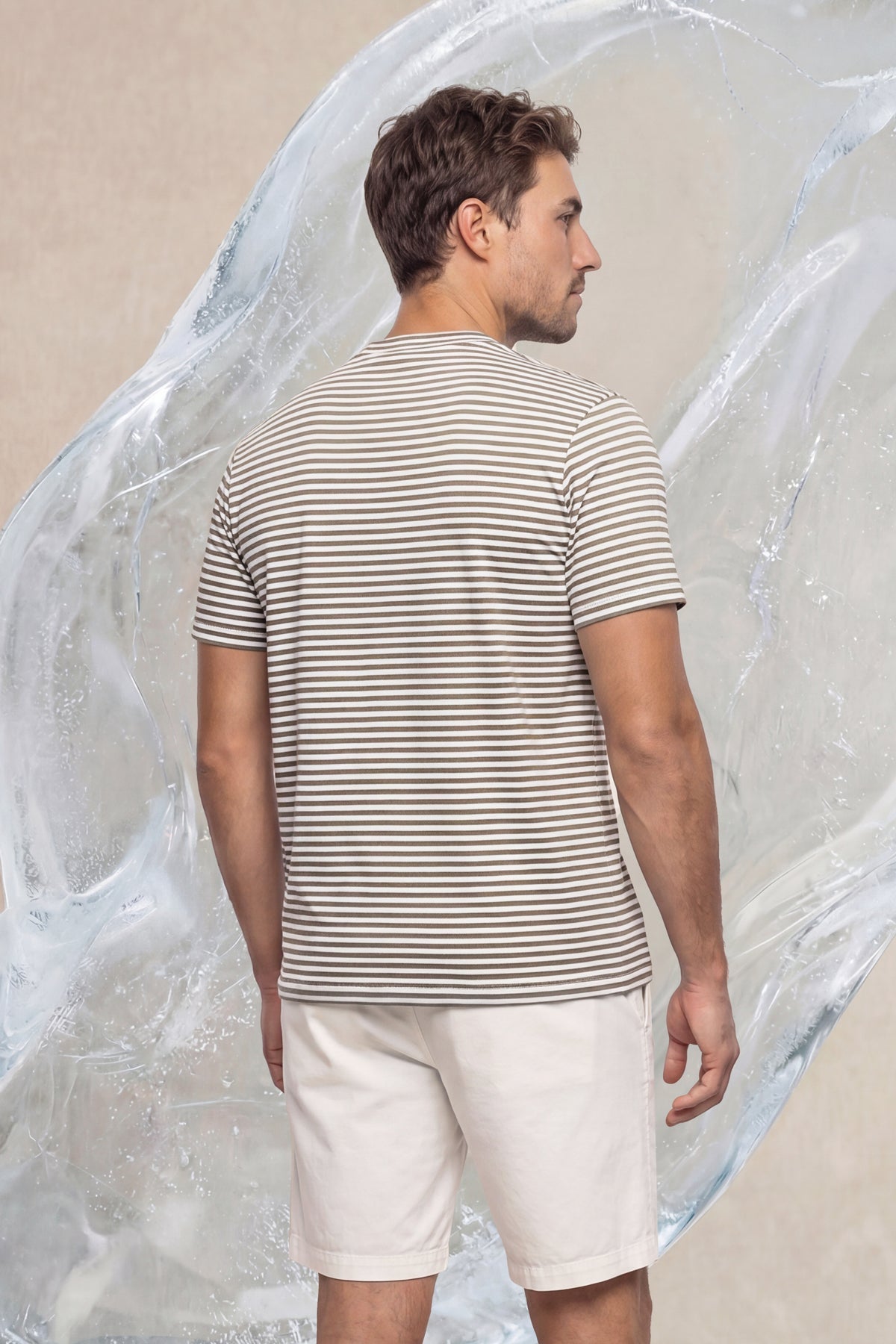 Men's T-shirt with beige stripe print Ice