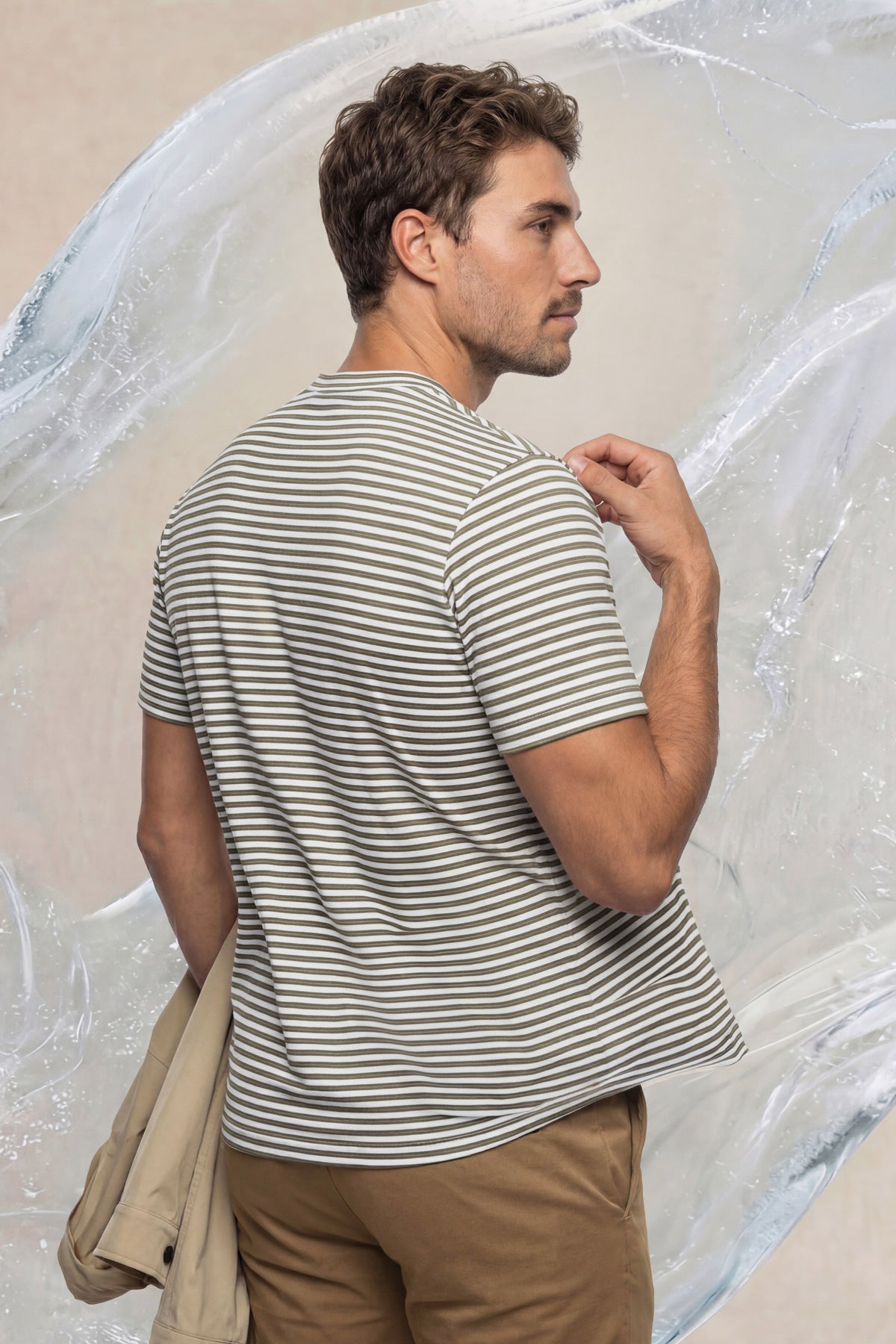 Men's T-shirt with beige stripe print Ice