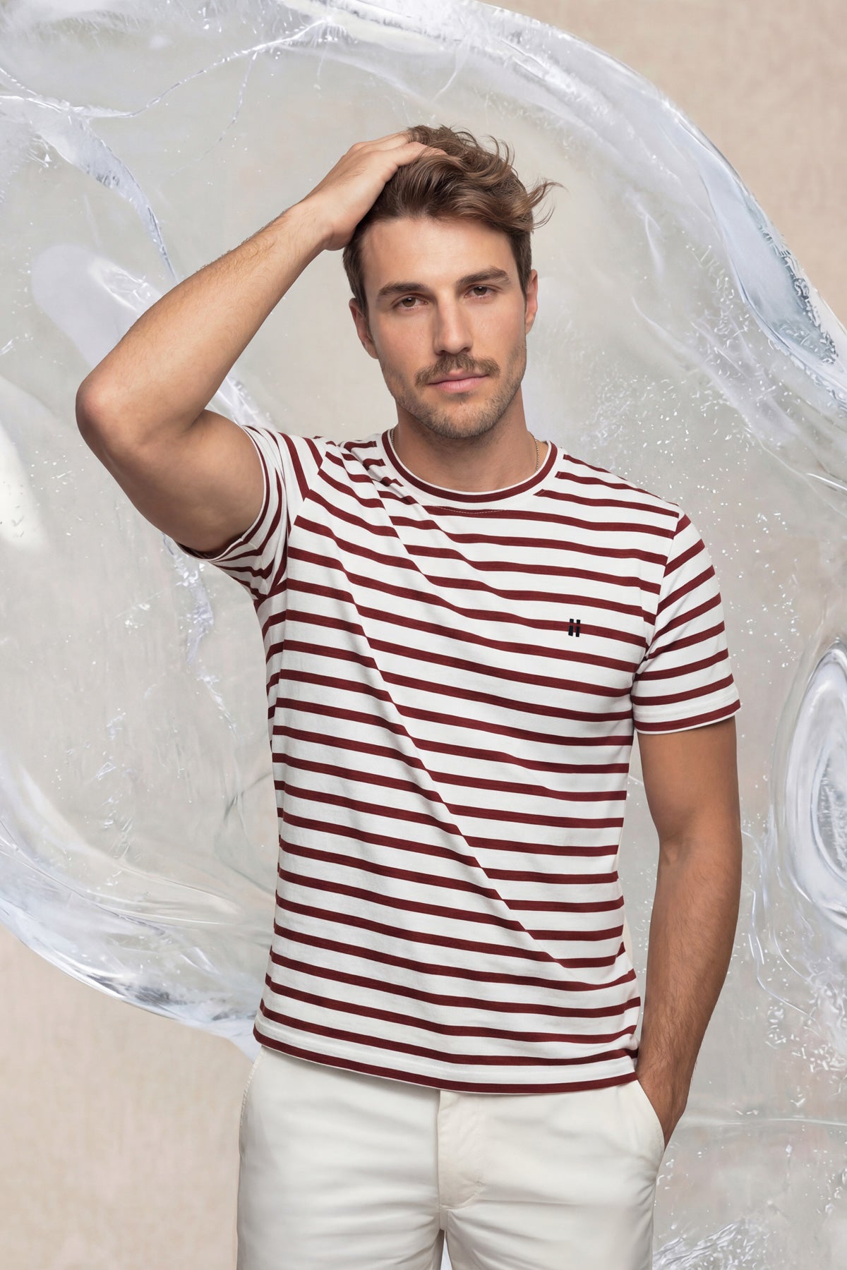 Men's T-shirt, brown striped print, Ice