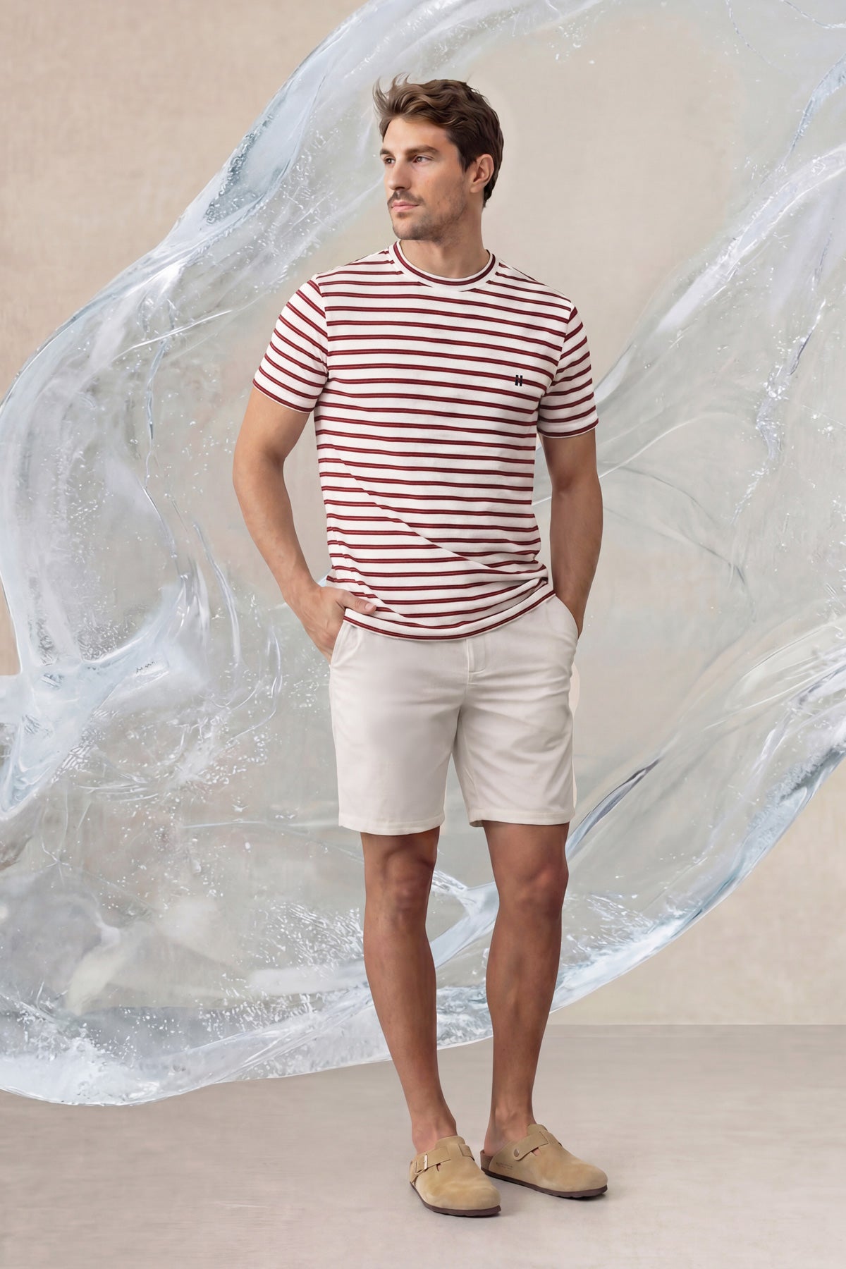 Men's T-shirt, brown striped print, Ice