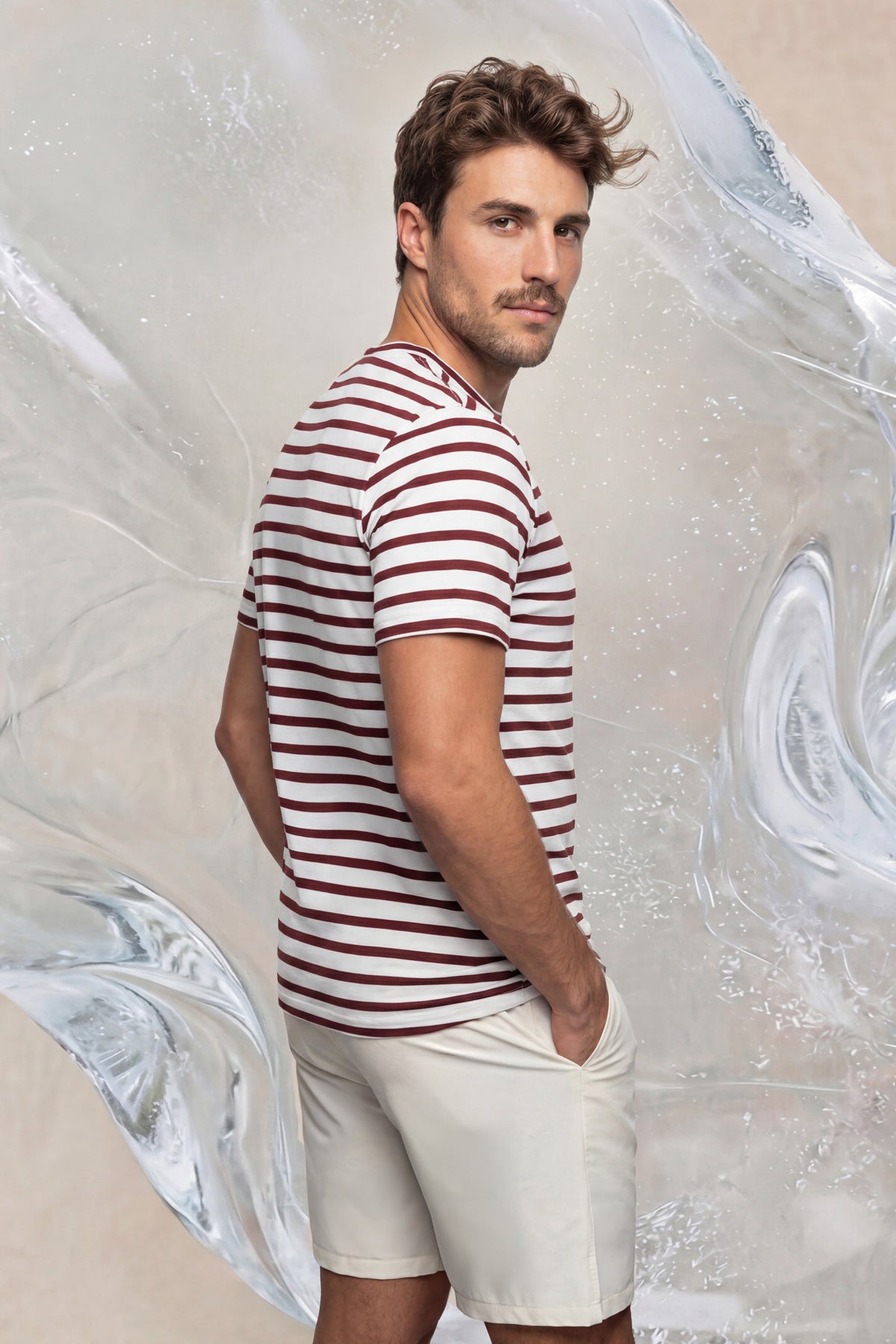 Men's T-shirt, brown striped print, Ice